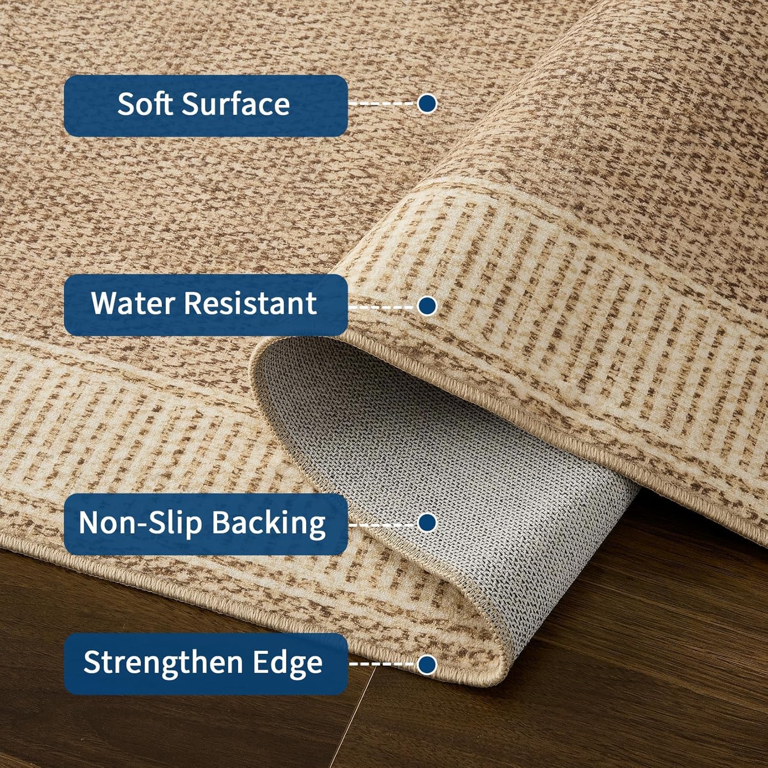 Garvee Bordered Area Rug 5x7 Washable Living Room Rug Non Slip Modern Rugs Ultra Soft Non-Shedding Floor Cover Low Pile Stain-Resistant Lines Print Throw Carpet for Bedroom Kids Room Dorm Jute