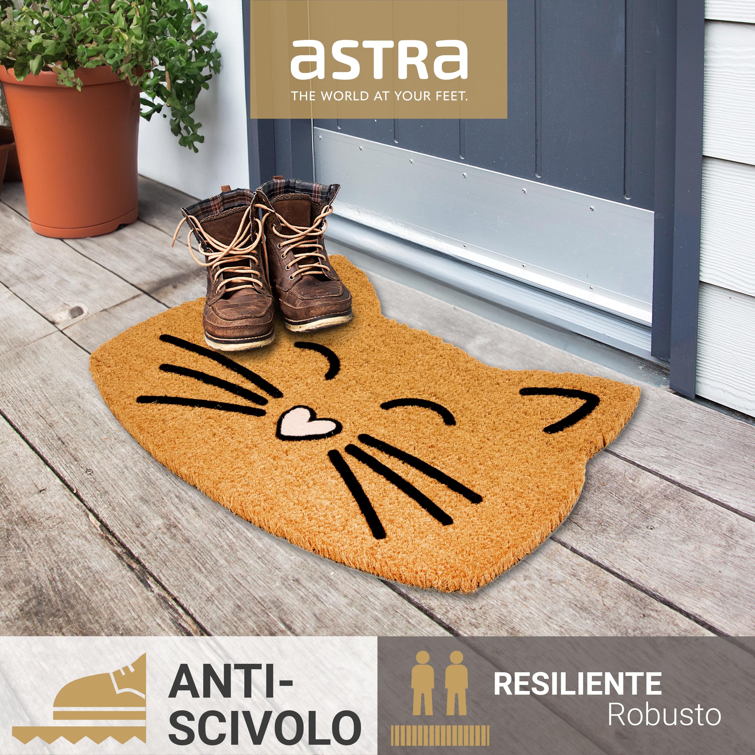 Zerbino Naturale in Cocco - Set di 2 Gatti 40x60cm - Antiscivolo Che Trattiene Lo Sporco - Per Porta Coperta da Spazio Esterno | Zerbino naturale per interni ed esterni, in cocco antiscivolo, con motivo
