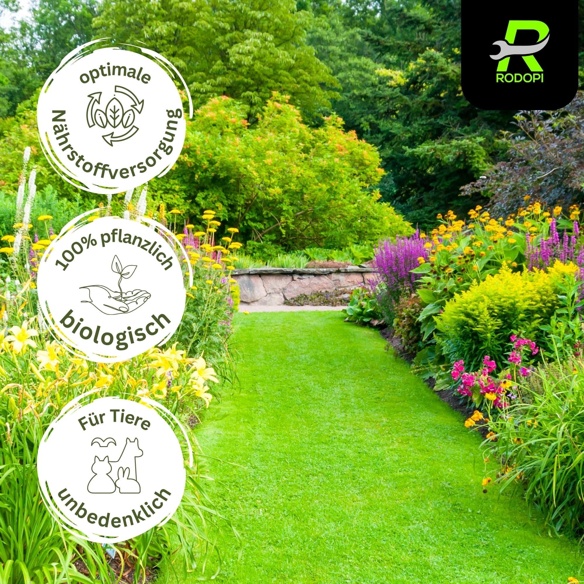 Rodopi Bio-Universaldünger Granulat – 3 Monate Langzeitwirkung – 100% pflanzlich & tierfrei – Organischer NPK-Dünger 7-3-8 mit Eisen – Für Gemüse, Zierpflanzen & Garten 20kg