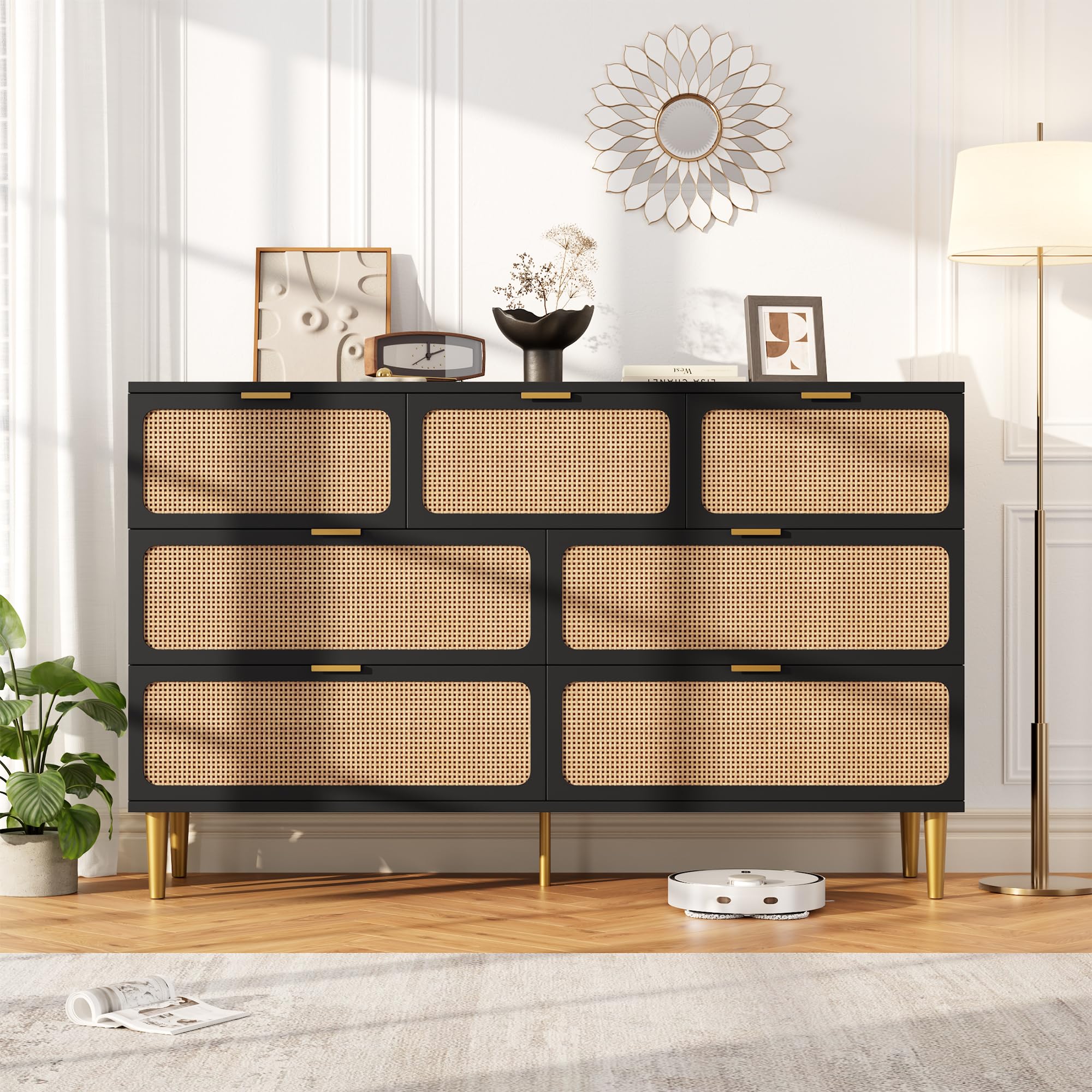 Photo 1 of ***PARTIAL SET***GarveeHome Rattan 7 Drawer Dressers for Bedroom, Deep Drawer, Black