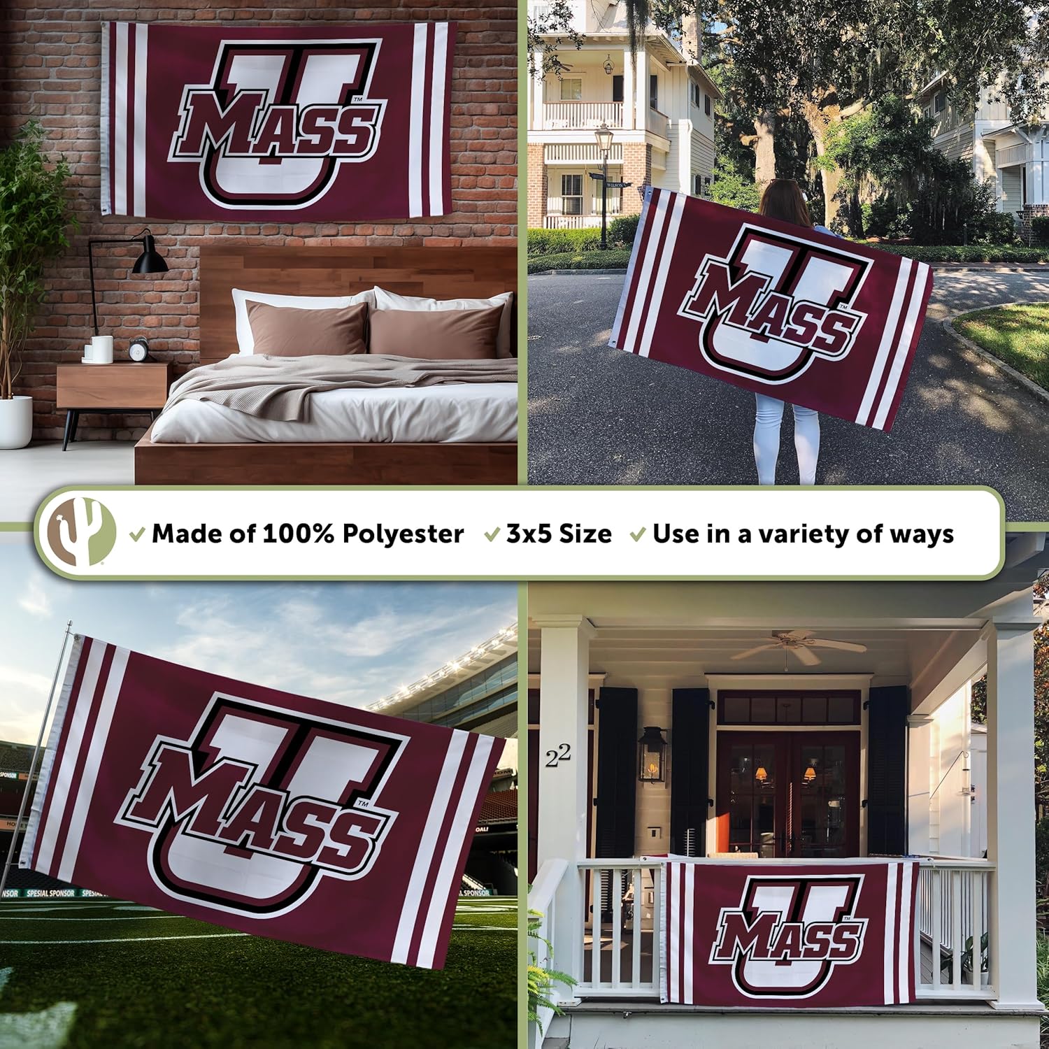 Desert Cactus University of Massachusetts 100% Polyester Indoor Outdoor 3x5 feet Banner UMass Amherst (Flag F) - Image 3