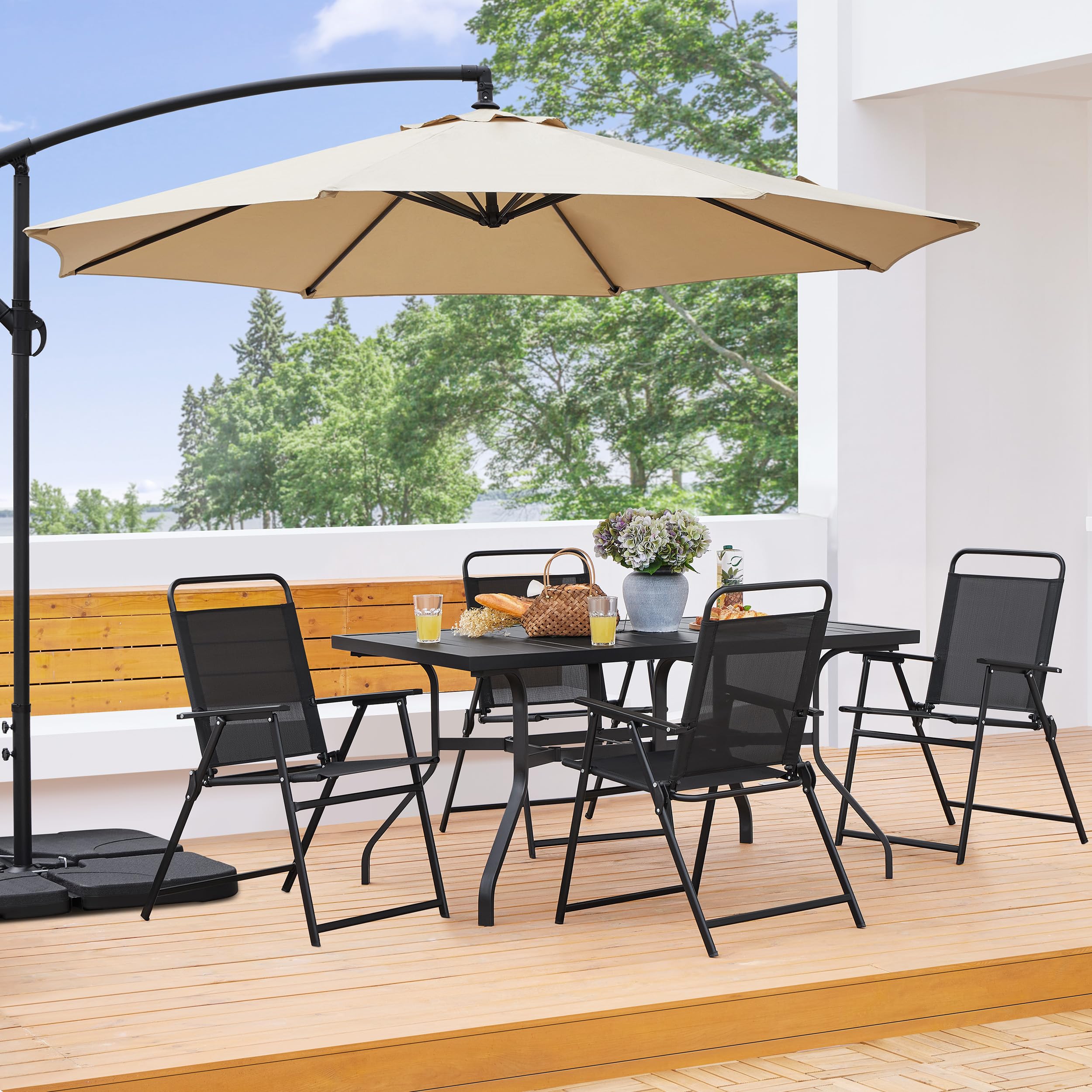 Yaheetech Set di 4 sedie pieghevoli da giardino, con schienale alto e braccioli, capacità di carico fino a 100 kg, colore: nero