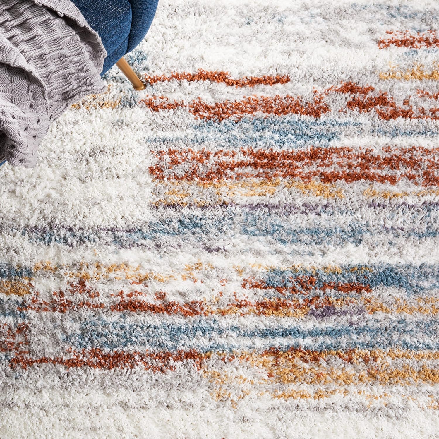SAFAVIEH Area Rug 8x10 - Berber Shag Collection - Large - Blue Rust & Ivory, Modern Design, Non-Shedding & Easy Cleaning, Plush Thick Pile, Ideal for Living Room, Bedroom, Dining Space (BER541A)