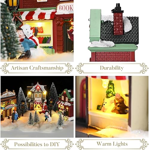Miniatura 5 de Valery Madelyn Juego de decoración de casa de pueblo navideño preiluminado, funciona con pilas, accesorios de figura de Navidad, colección de