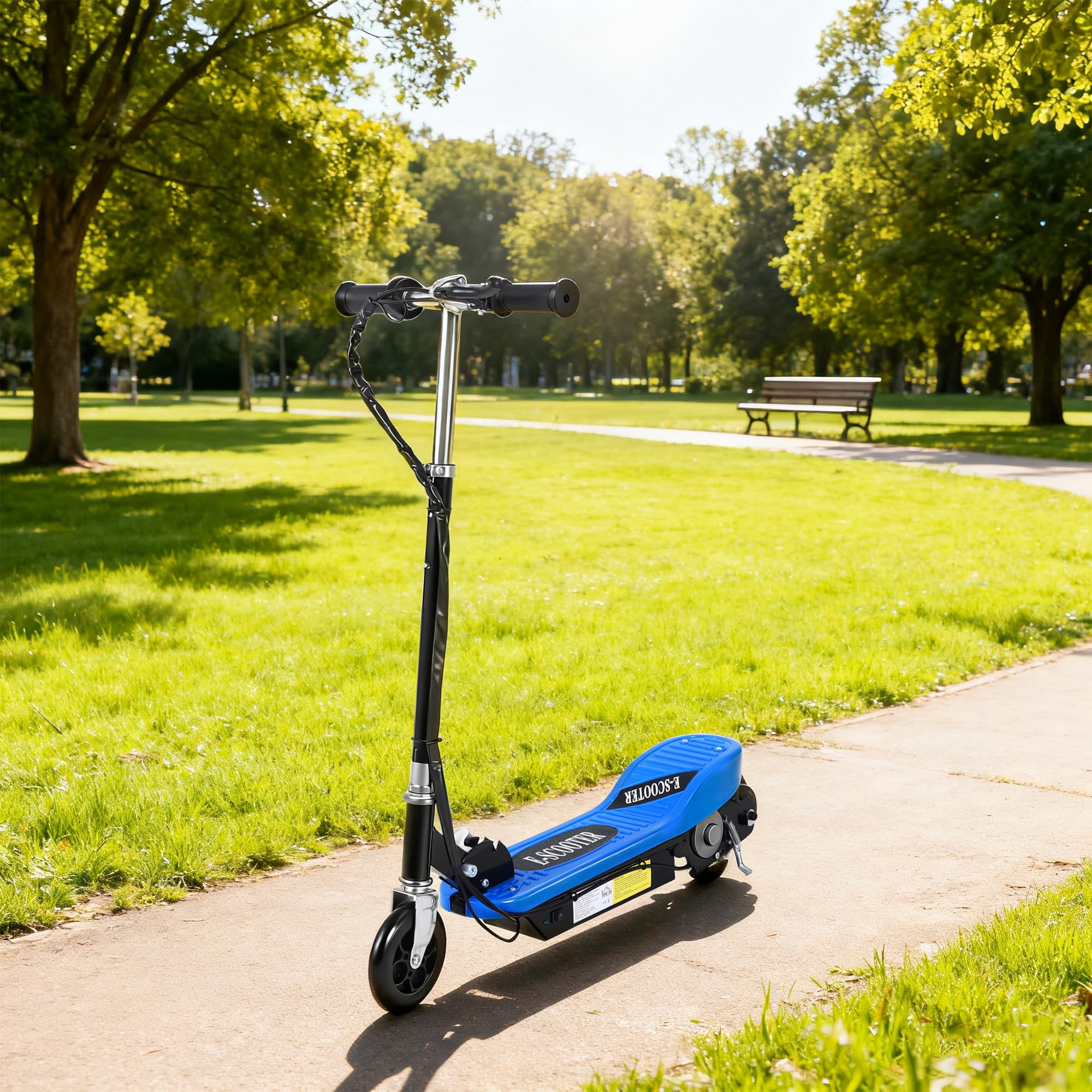 HOMCOM Patinete Eléctrico Plegable para Adolescentes 78x37x87-95cm | Velocidad de 10 km/h, Manillar Ajustable en Altura, Frenos, Carga Máx. 50 kg