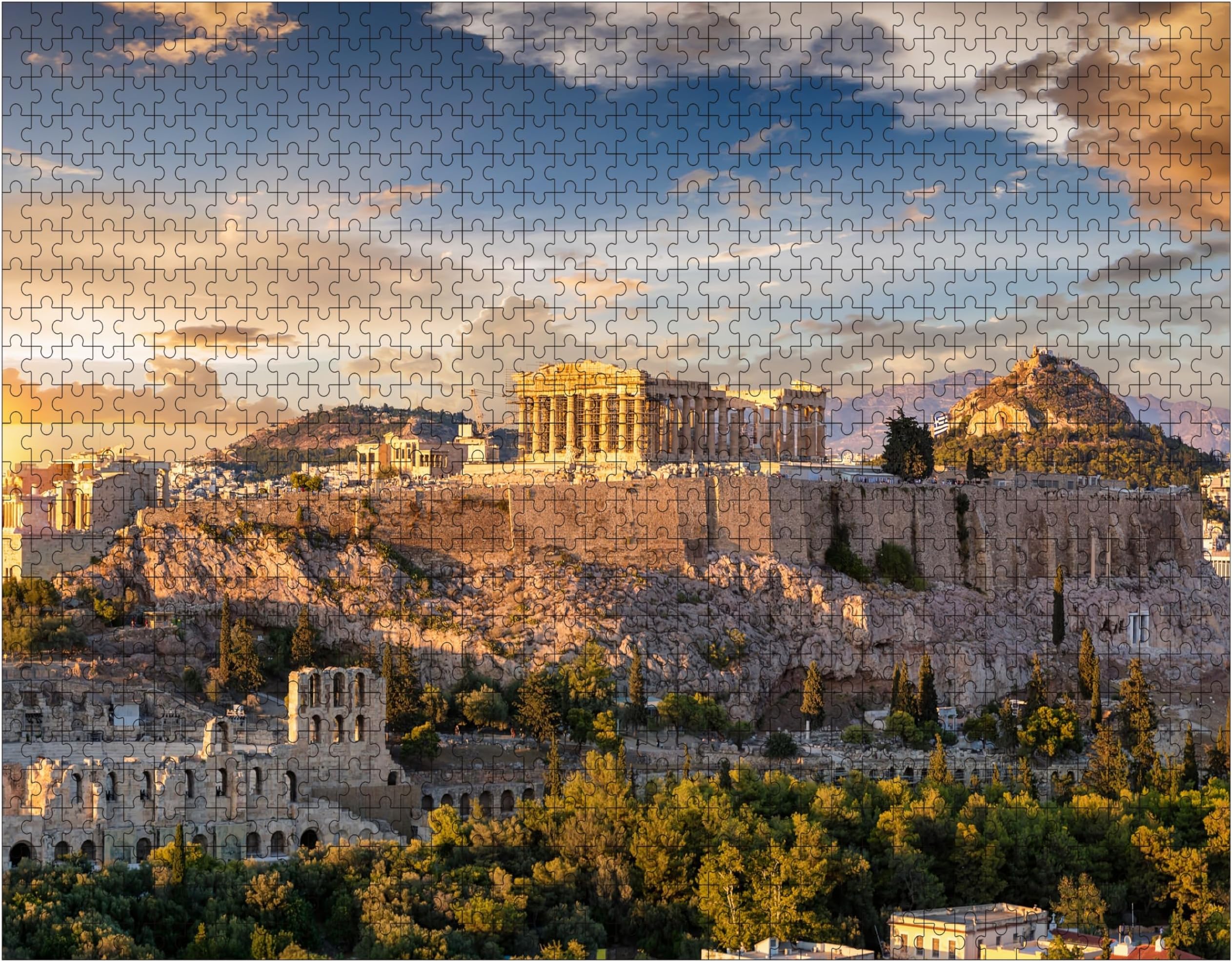 The Acropolis of Athens Greece with The Parthenon Temple 1000 Pieces Wooden Jigsaw Puzzles Personalized Photo Puzzle for Adults Friends Picture Puzzle Gifts for Home Decor