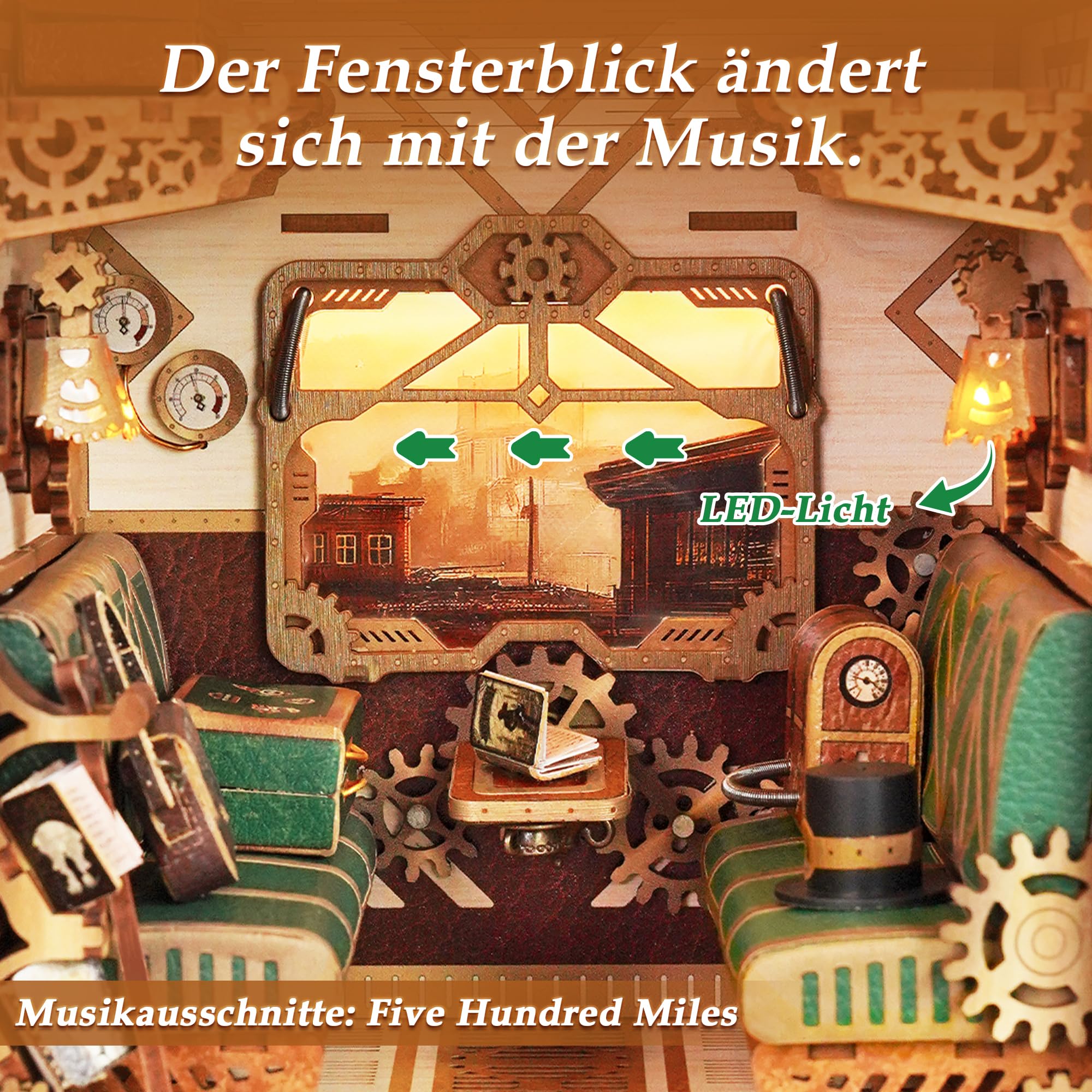 Tonecheer Book Nook Kits，Unendlichkeits-Zugabteil 3D-Puzzle, Buchstützen aus Holz Erwachsene Booknooks DIY Miniaturhaus zur Dekoration von Bibliotheken & Bücherregalen（Dampf-Fantasie）