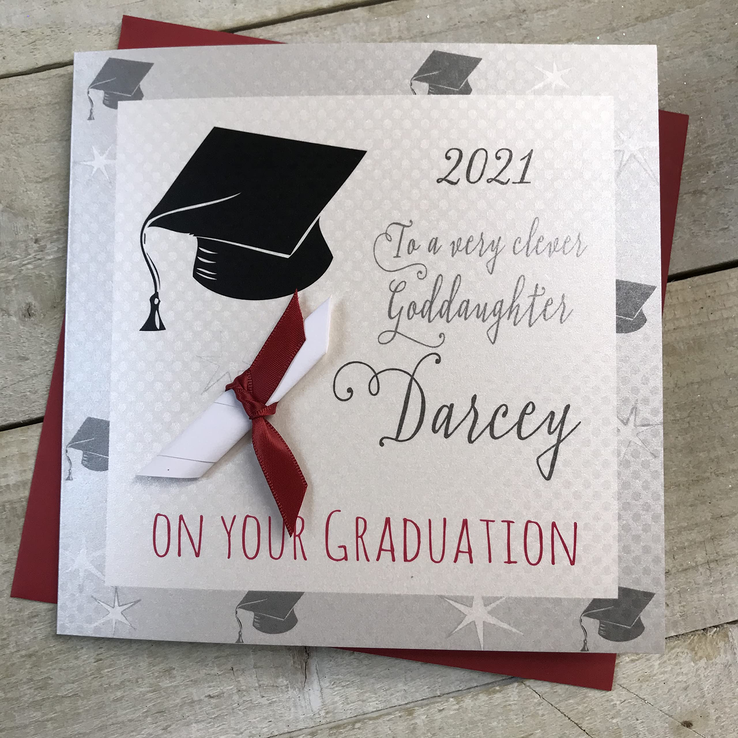 WHITE COTTON CARDS PERSONALISED GRADUATION CARD, GODDAUGHTER - A SCROLL DESIGN Handmade (P20-41-GODD & XP20-41-GODD)