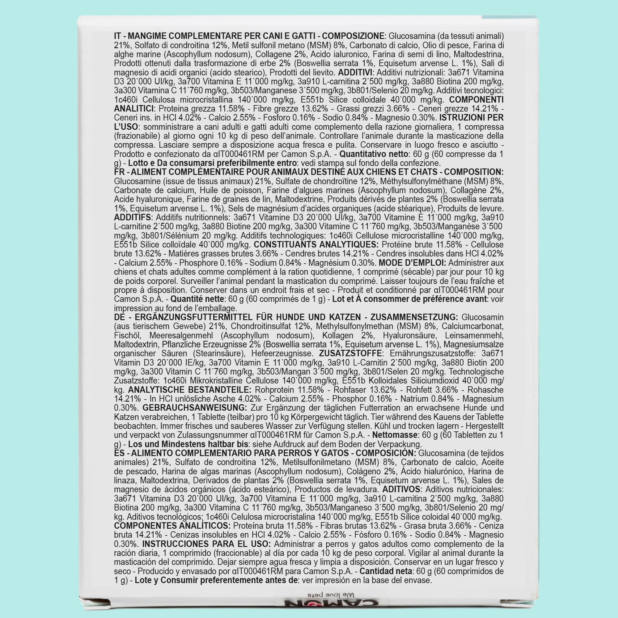 CAMON | Condrosalus Compresse, Alimento Complementare per Cani e Gatti per il Benessere delle Articolazioni, Previene Fenomeni Artrosici, 60 cpr