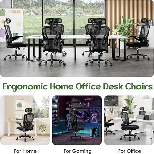 Miniatura 4 de Silla de oficina ergonómica de escritorio, silla de oficina de malla con respaldo alto con reposacabezas, ruedas, soporte lumbar, sillas de oficina