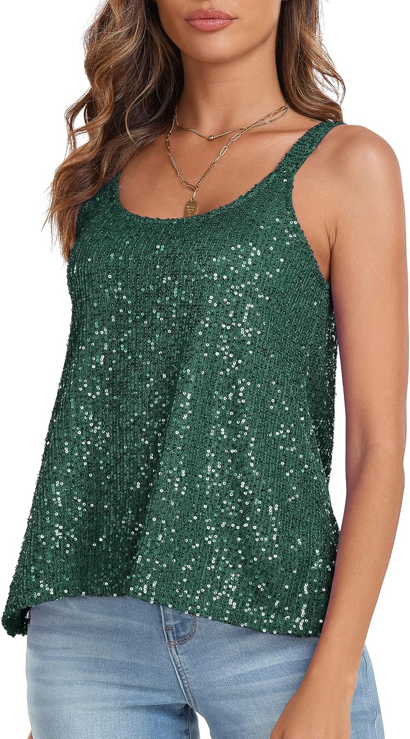 PrettyGuide Women's All Sequin Tank Tops Loose Flowy Sparkly Camisole Vest Club Party Shirt Top - Image 2