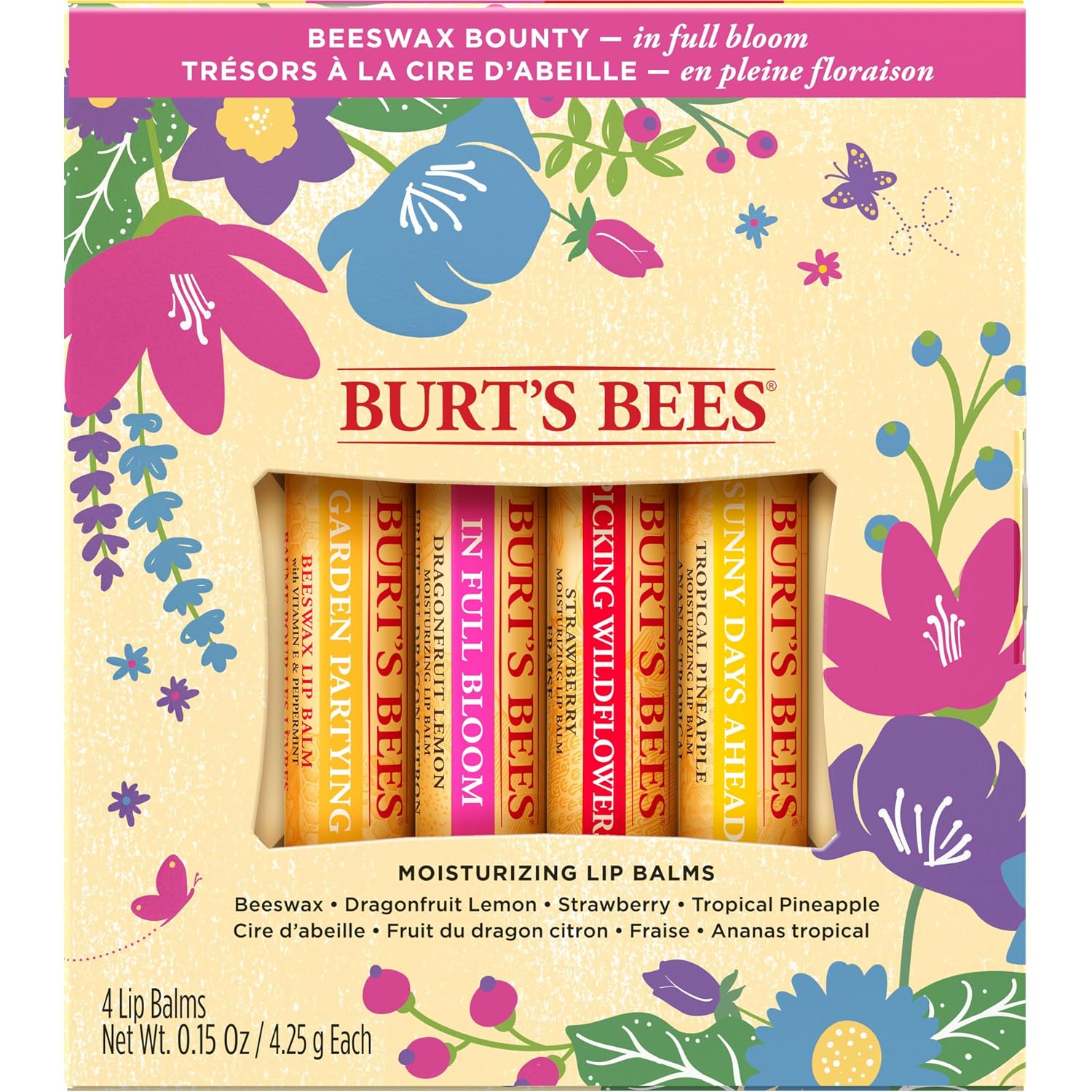 Burt's Bees Gift for Mom, 4 Lip Balm Products, In Full Bloom Set - Original Beeswax, Dragonfruit Lemon, Tropical Pineapple... - Review, Price and Buying Guide