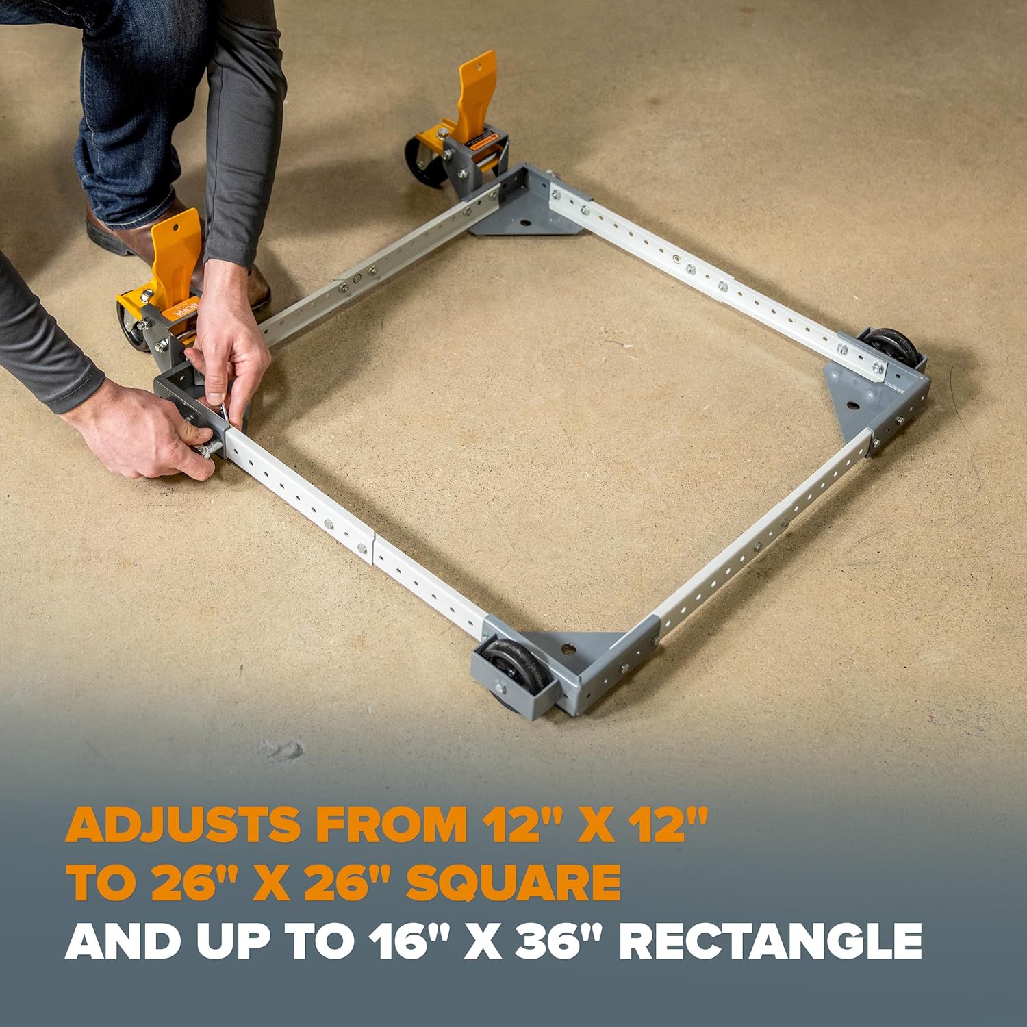 BORA Universal Mobile Base with Swivel Castor Wheels - Adjustable Tool Dolly 12x12 to 26x26 Inches - Heavy Duty Mobile Tool Base for Table Saw Workbench - 400 Lbs Capacity - PM-1050