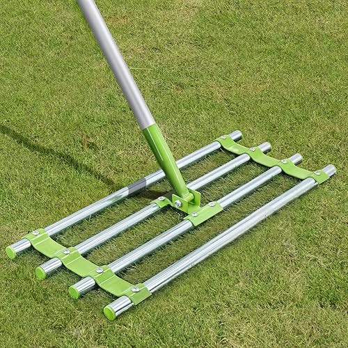Rastrillo nivelador de césped, herramienta de nivel de césped de 24 x 10.5 pulgadas con mango de aluminio, nivelador de césped resistente para
