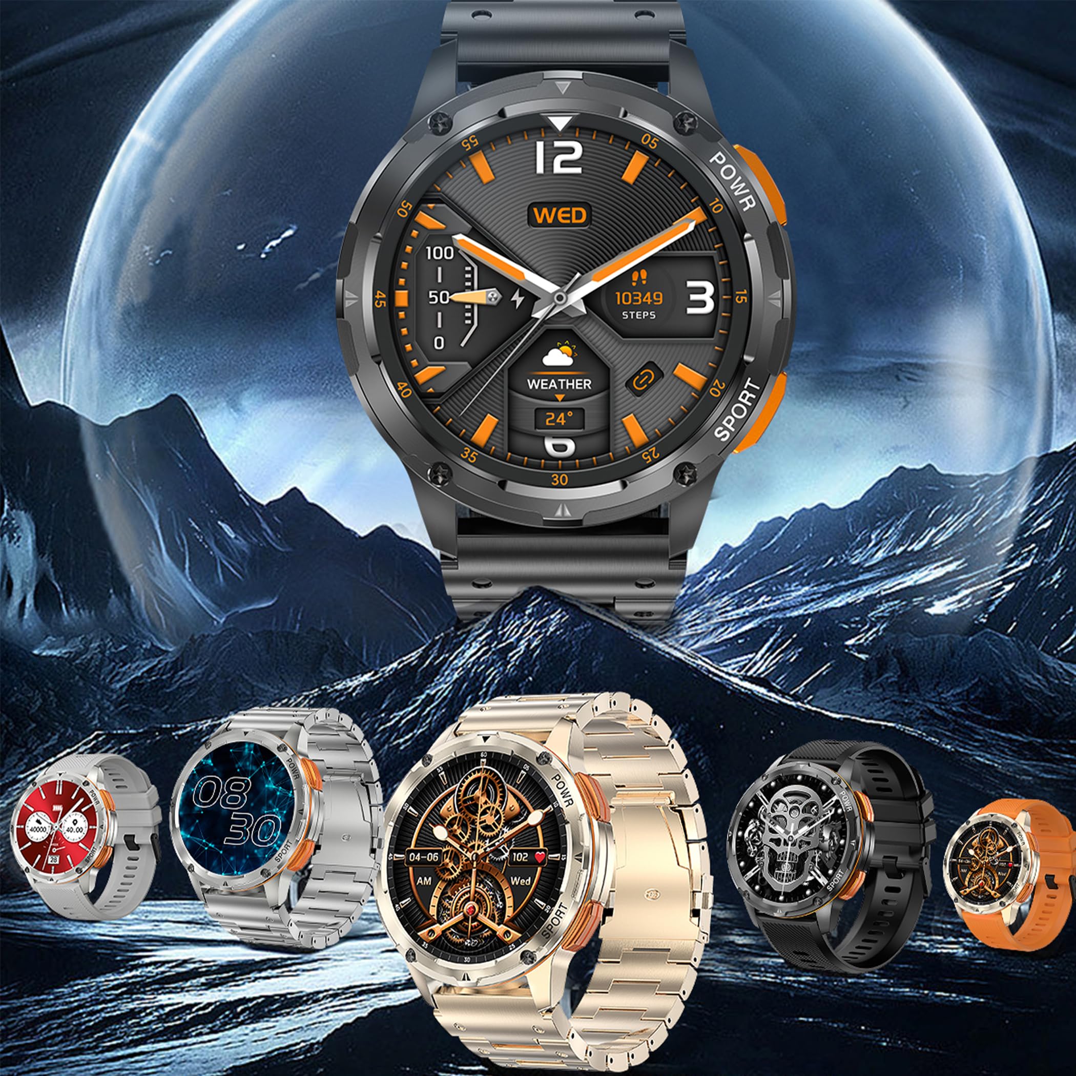 Reloj inteligente AMOLED de 1,43 pulgadas para hombre con función de teléfono, 5 ATM, rastreador de actividad con más de 100 modos deportivos, podómetro, monitor de sueño, presión arterial