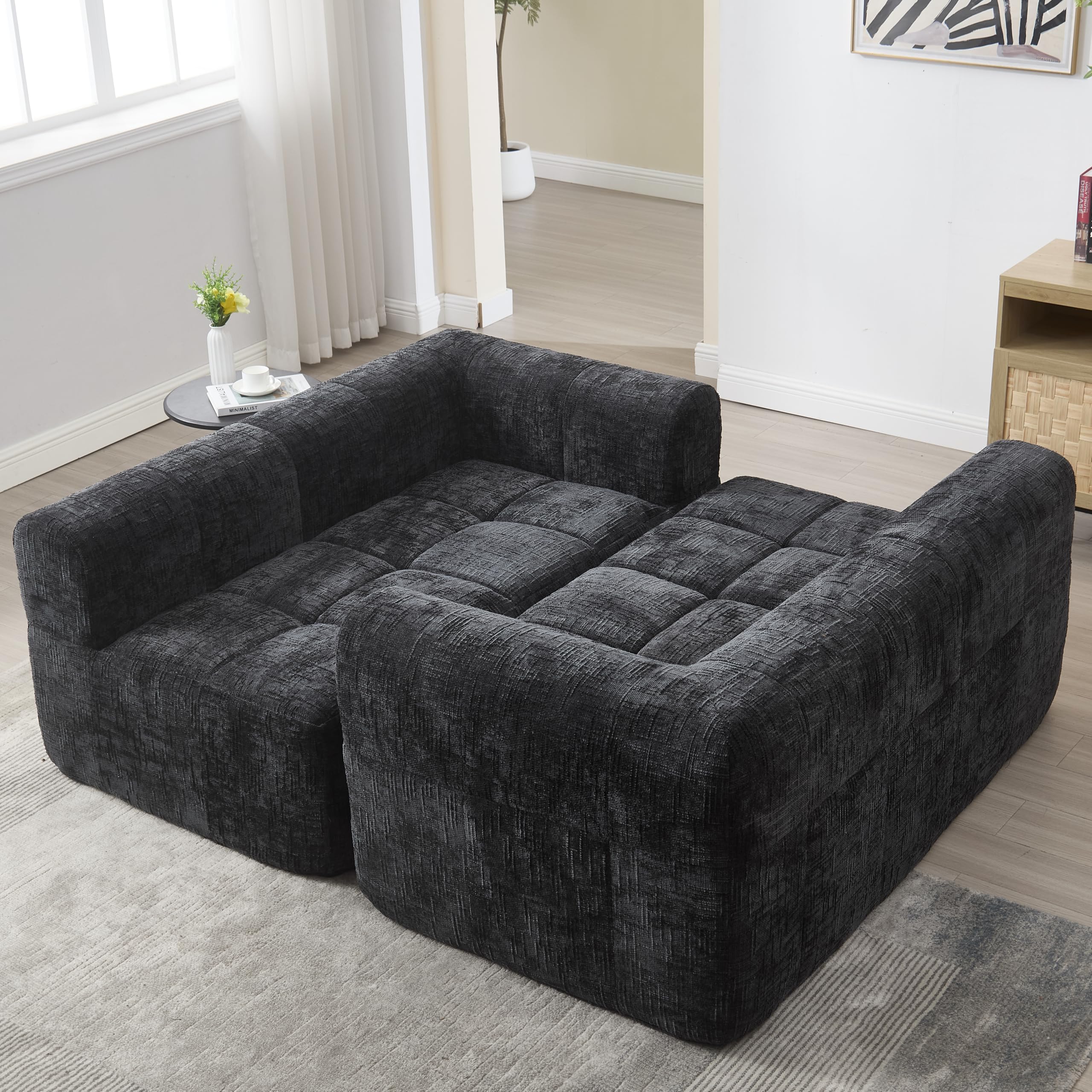 Soweiz Sofá L, sofá de 3 plazas, sofá seccional, no requiere instalación, sofás de chenilla con chaise longue y reposabrazos, 3 cojines, bolsillo lateral para mando a distancia, 250 x 158 x 60 cm