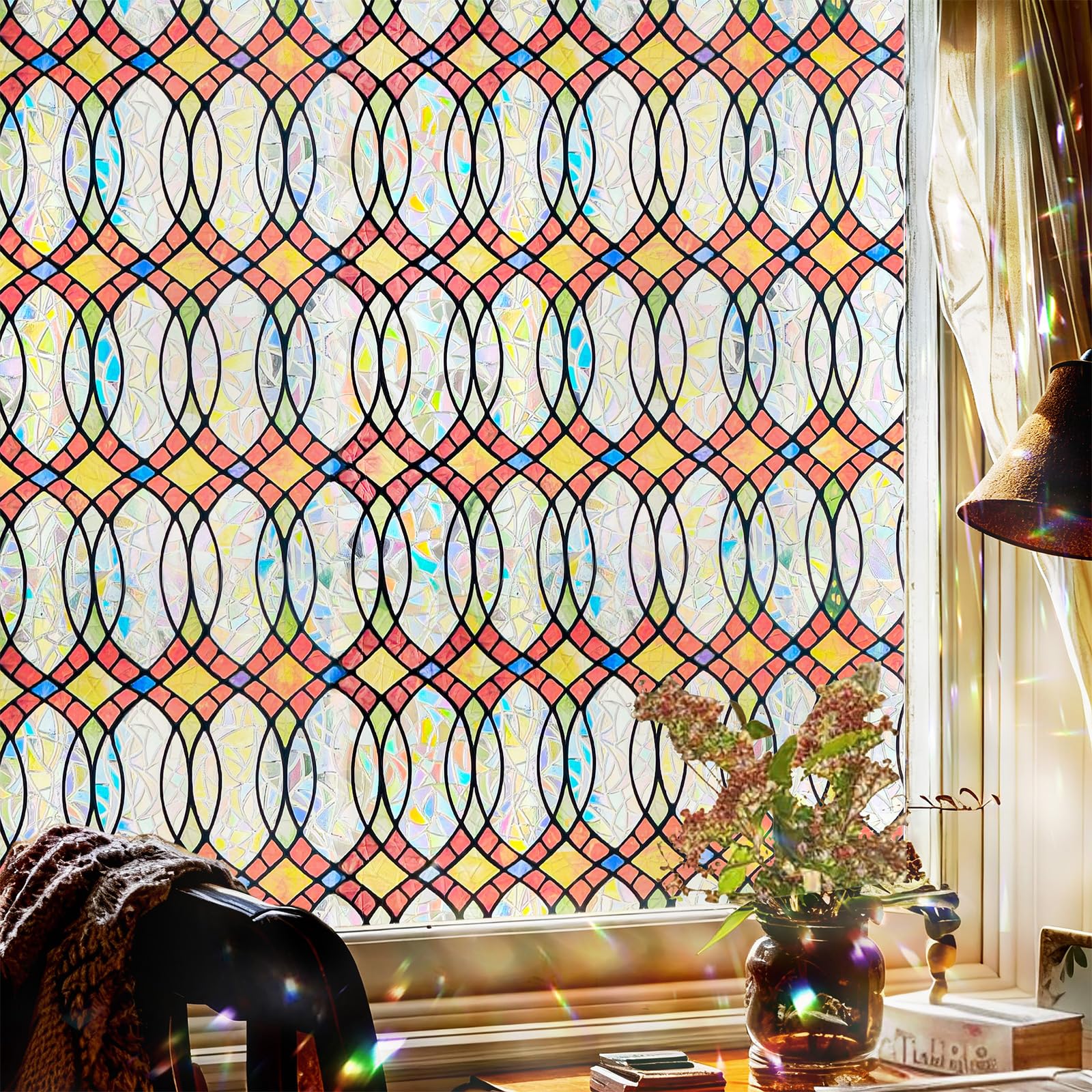 ADD.HERES Window Film Privacy Window Sticker Summer Window Clings UV Blocking Static Cling for Home Kitchen Office Bathroom,Amber Glow 44x200cm โ image 1