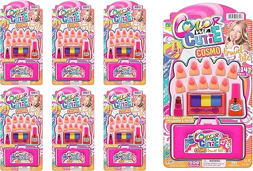 JA-RU Juguete de maquillaje para niñas (6 kits de belleza), paleta de sombras de ojos, lápiz labial de juguete, esmalte de uñas, uñas postizas.