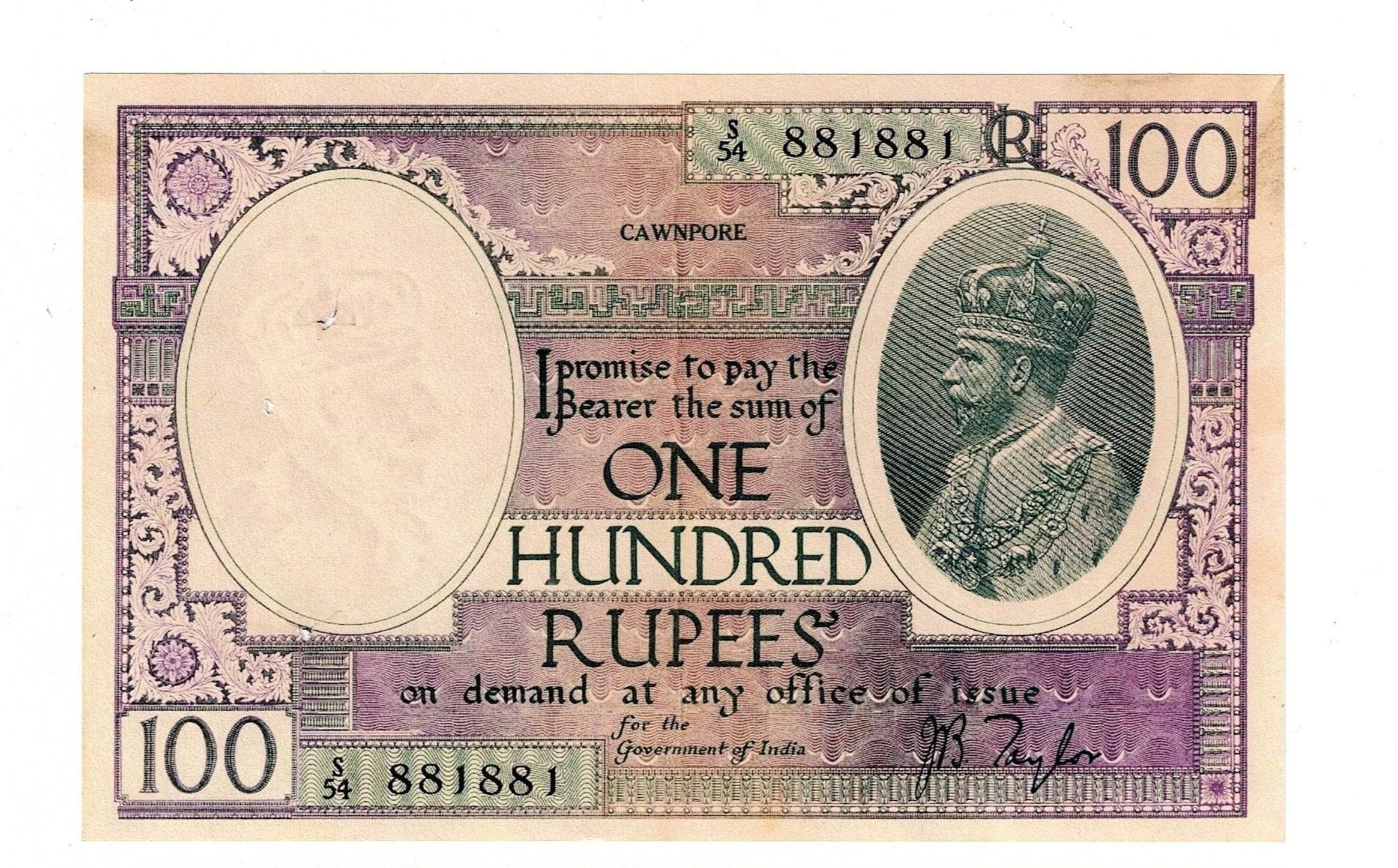 Rare British India King George V 100 Rupees JB Taylor Artificial Note only for school exhibitions and collections-image-28