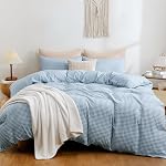 FANSTIVE Reine de couverture de duvet Gingham vert, 3 Pièces Microfibre Extra Soft Respirant Plaid Checkered Grid Mignon Couvercle de Couleur avec 1 Couverture de coudée et 2 Carcasses d'oreillers