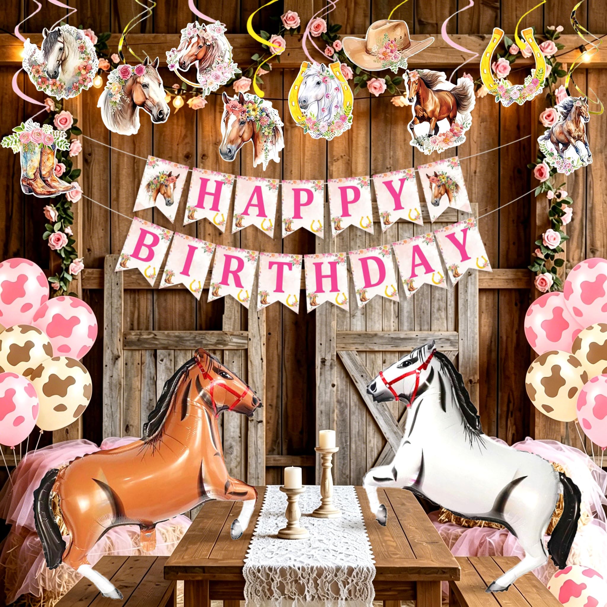 Horse Party Decorations Birthday Balloons Happy Birthday Banner Horse Themed Balloon for Cowgirl Cowboy Party Decoration Supplies