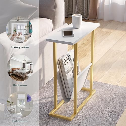 Miniatura 6 de Yusong Mesa auxiliar pequeña y estrecha para espacios pequeños, mesa auxiliar delgada de 17.7 pulgadas de ancho, mesita de noche con soporte de