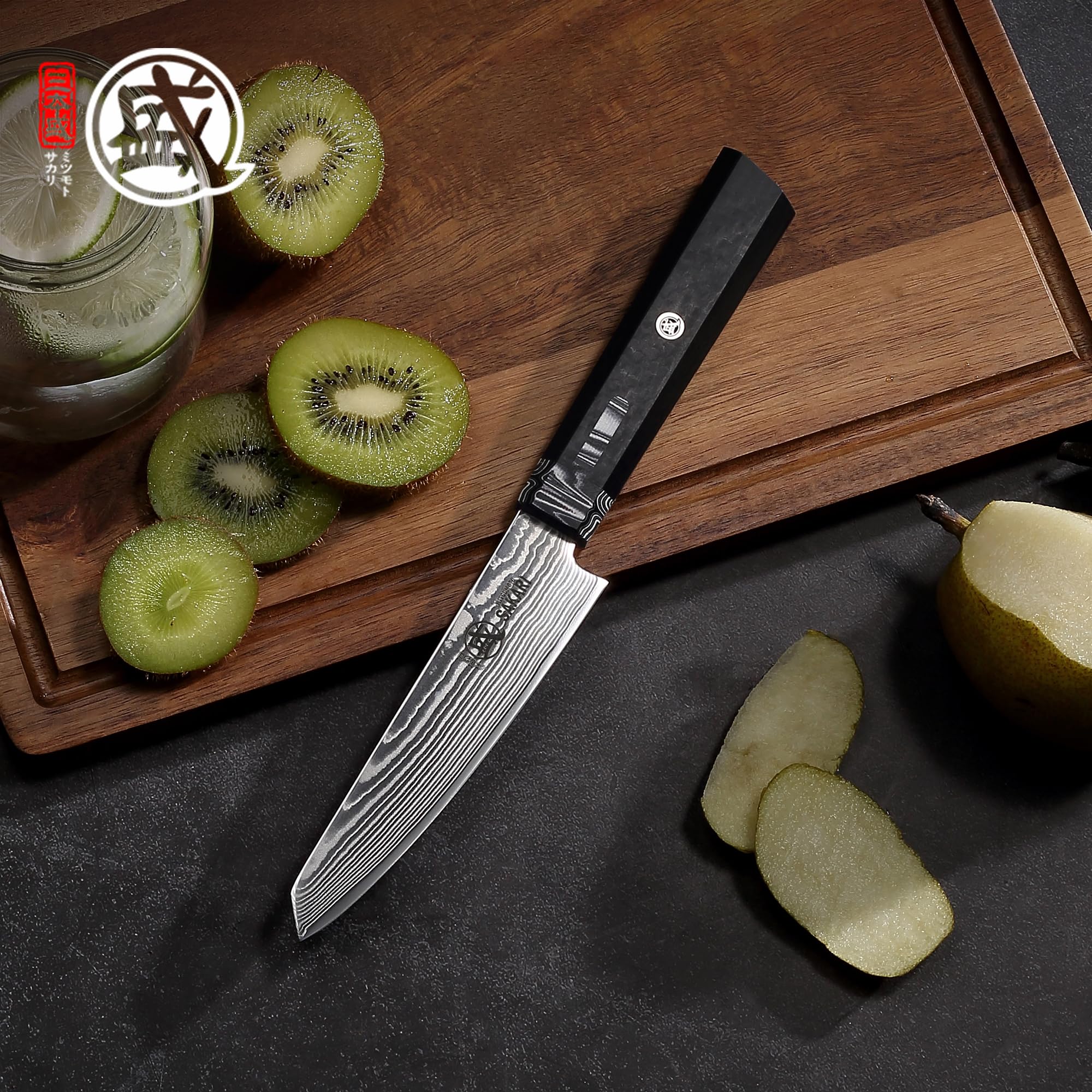 MITSUMOTO SAKARI 11 cm SG-PRO Schälmesser, Obstmesser im Japanischen Stil | Professionelles Damaszener Kochmesser, Schälmesser für Gemüse und Obst in der Küche, Ergonomischer G10-Griff