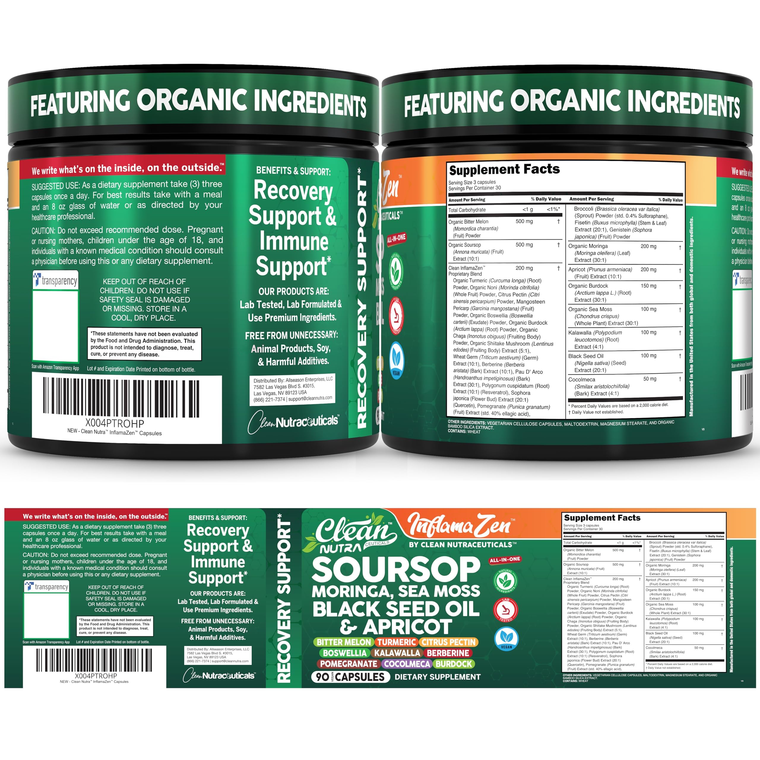 Clean Nutra Soursop Supplement Moringa Sea Moss Black Seed Oil Berberine Turmeric Resveratrol Quercetin Greens Bitters Boswellia Bitter Melon Burdock Root Antioxidant Support 90 Capsules — Amazon image 9