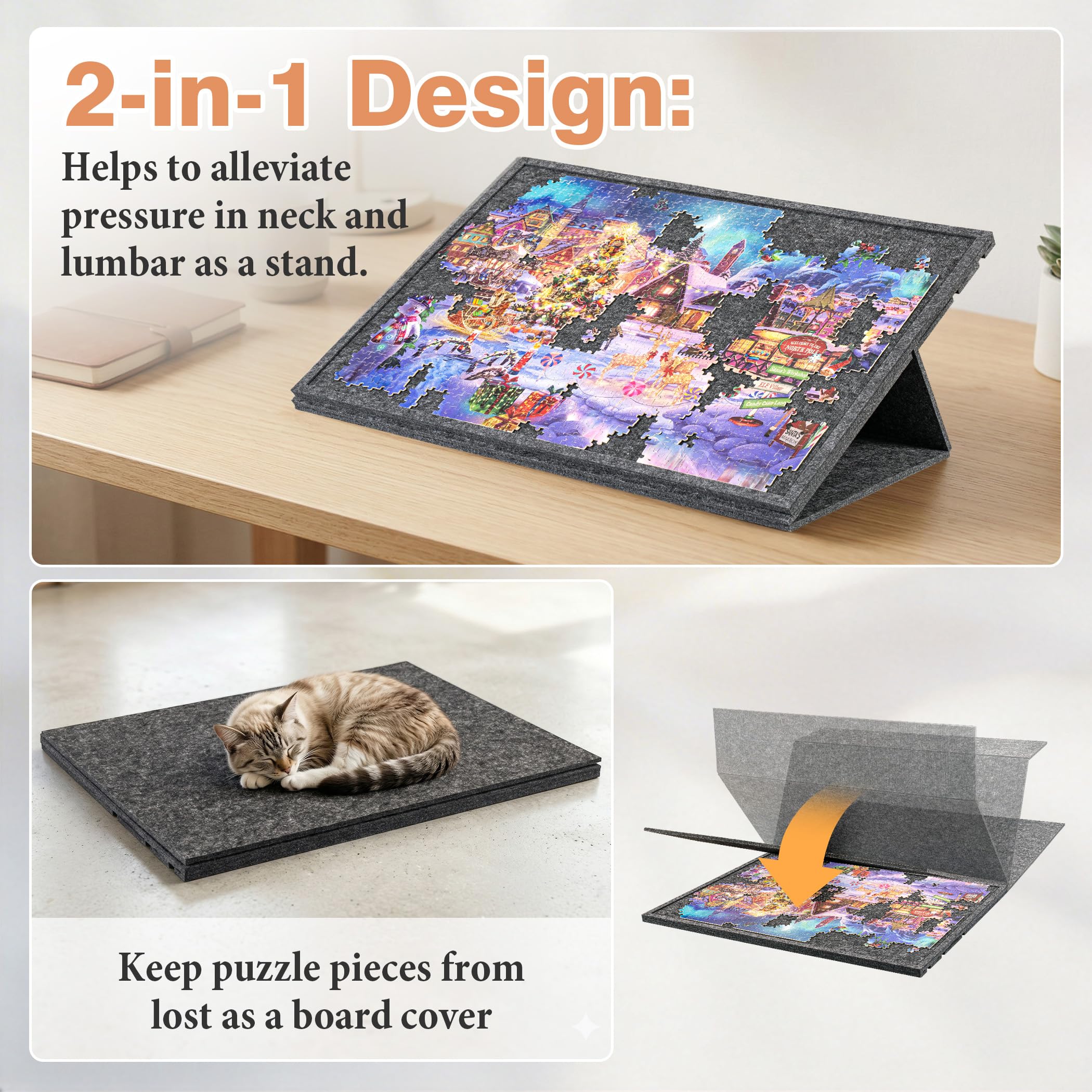 Neigbare Puzzle-Platte für 1000 Teile, mit 2-in-1-Ständer und Abdeckplatte, Puzzle-Tisch mit 3-stufiger Neigungsverstellung, mit 6 farbigen Schubladen (Without Trays)