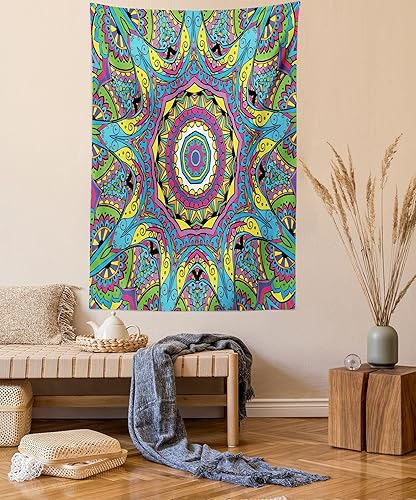 Miniatura 19 de Ambesonne Tapiz indie, estilo moderno de Memphis de los años ochenta, geométrico, abstracto, colorido, diseño de puntos, funky, para colgar en la