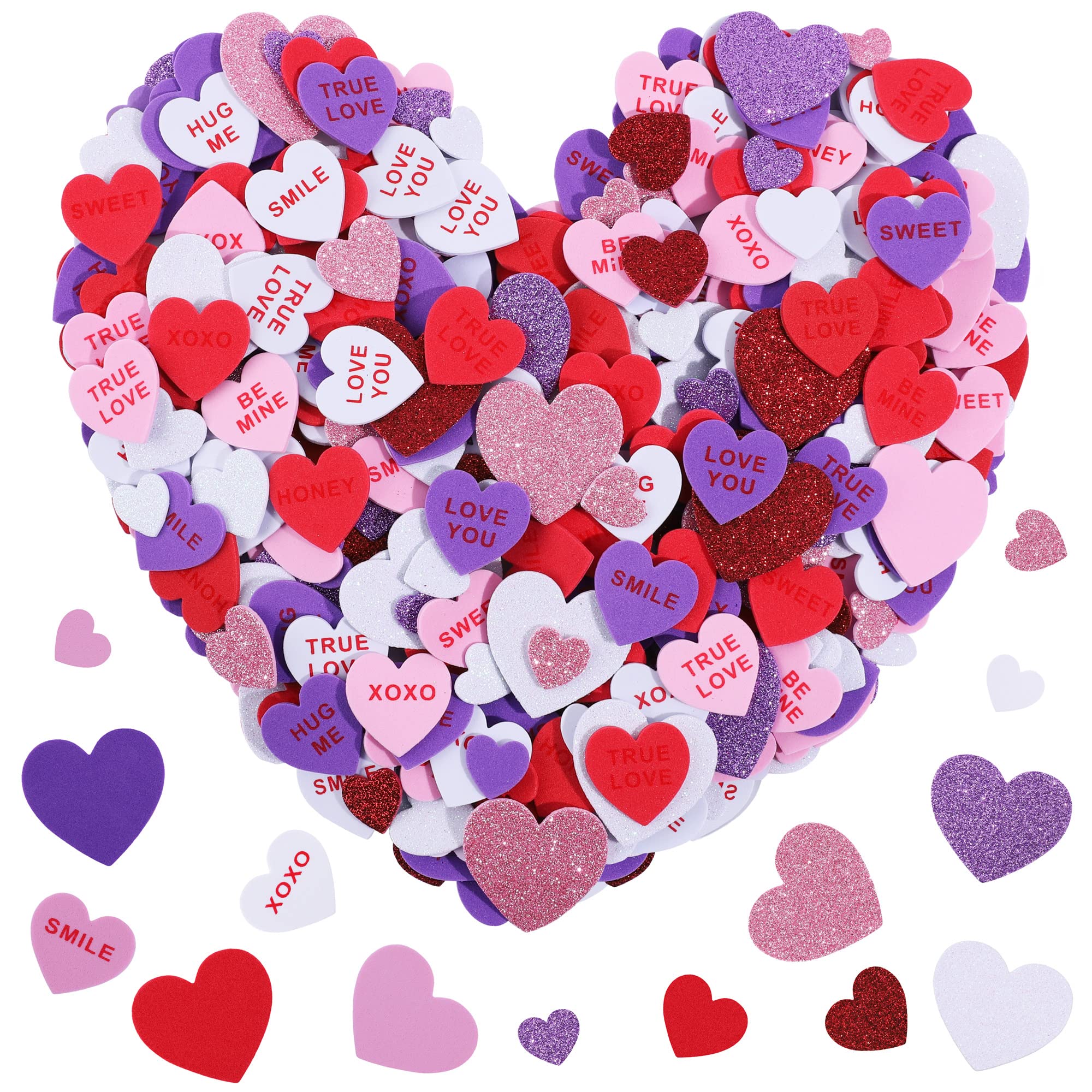 Autocollants en mousse à paillettes cœur Fovths pour loisirs créatifs de Saint-Valentin x500