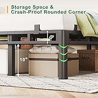 Vista 7 de ROIL 14 Inch Queen Bed Frame, Double Layer Metal Bed Frame with Round Corner Legs, 4000LBS Bed Frame & Box Spring 2 in 1 Platform with Headboard