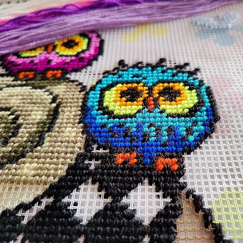 Miniatura 4 de Brvsk Kit de bordado de habitación infantil para adultos y principiantes - Elefante y búhos de 16 x 16 pulgadas con diseño impreso claro y preciso