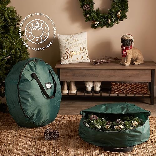 Vista 10 de Paquete de 2 bolsas de almacenamiento para corona, 61 cm - Coronas artificiales, asas duraderas, doble cremallera y ranura para tarjetas, contenedor