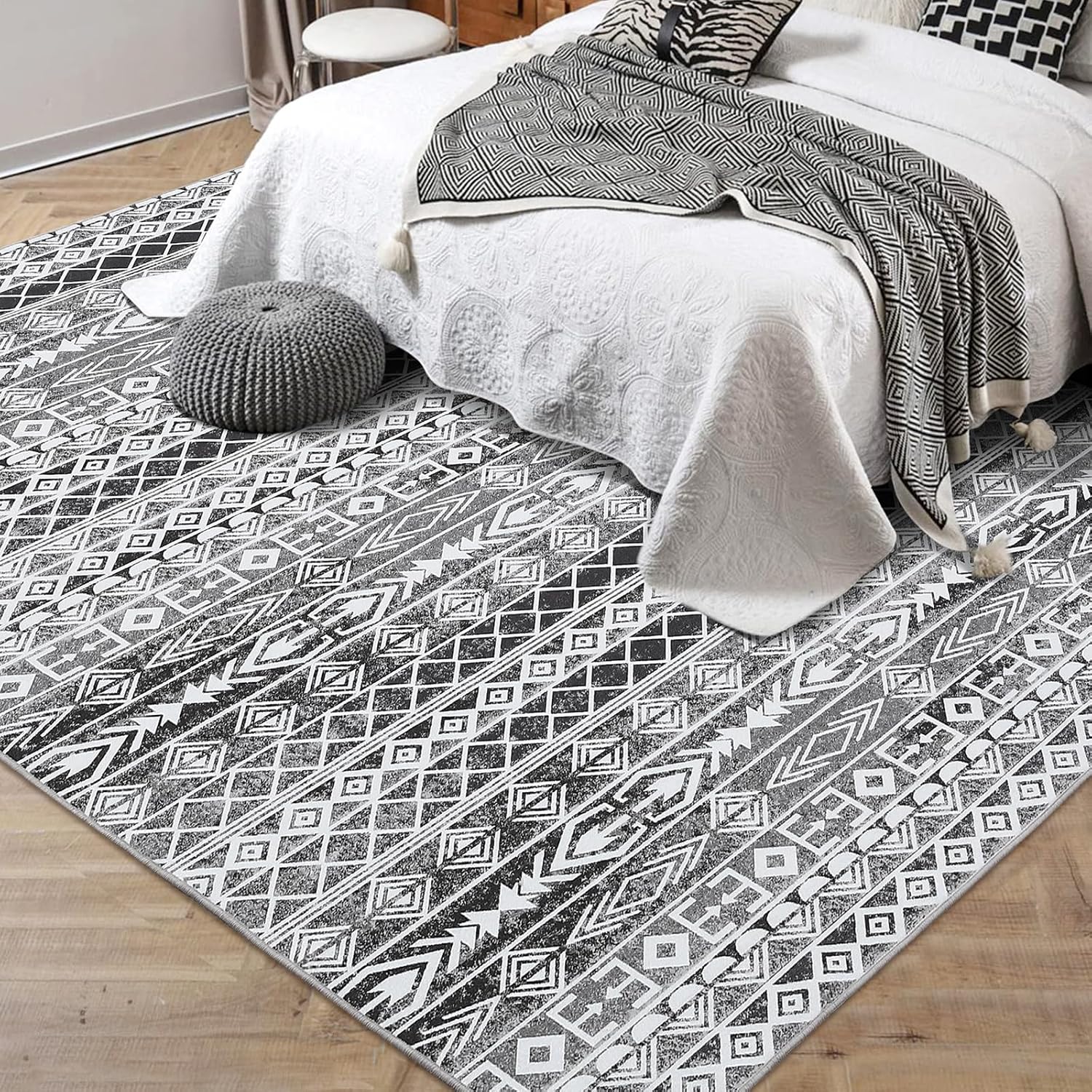GarveeHome Printed Area Rug Rugs for Living Room, 4x6 Washable Moroccan Geometric Rug, 4x6 Ultra-Thin Boho Carpet for Bedroom Non Slip Stain Resistant Foldable Indoor Mat