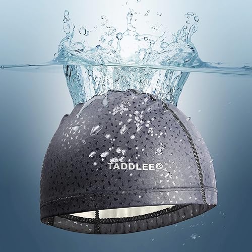 Miniatura 5 de Taddlee Gorro de natación para hombre tela de poliuretano sombrero de natación de silicona impermeable para deportes adultos accesorios de natación