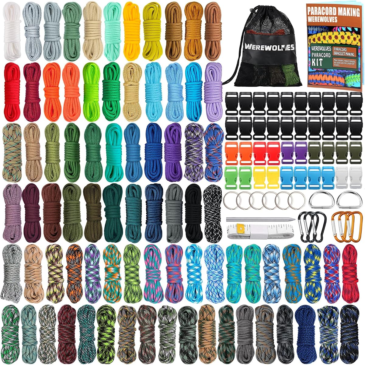 WEREWOLVES Cuerda de paracaídas de 80 colores, 550 kits combinados de manualidades de pulseras de paracaídas con instrucciones, cuerdas de paracaídas multifunción, 10 pies cada cuerda de paracaídas para suministros de trenzado manual de bricolaje