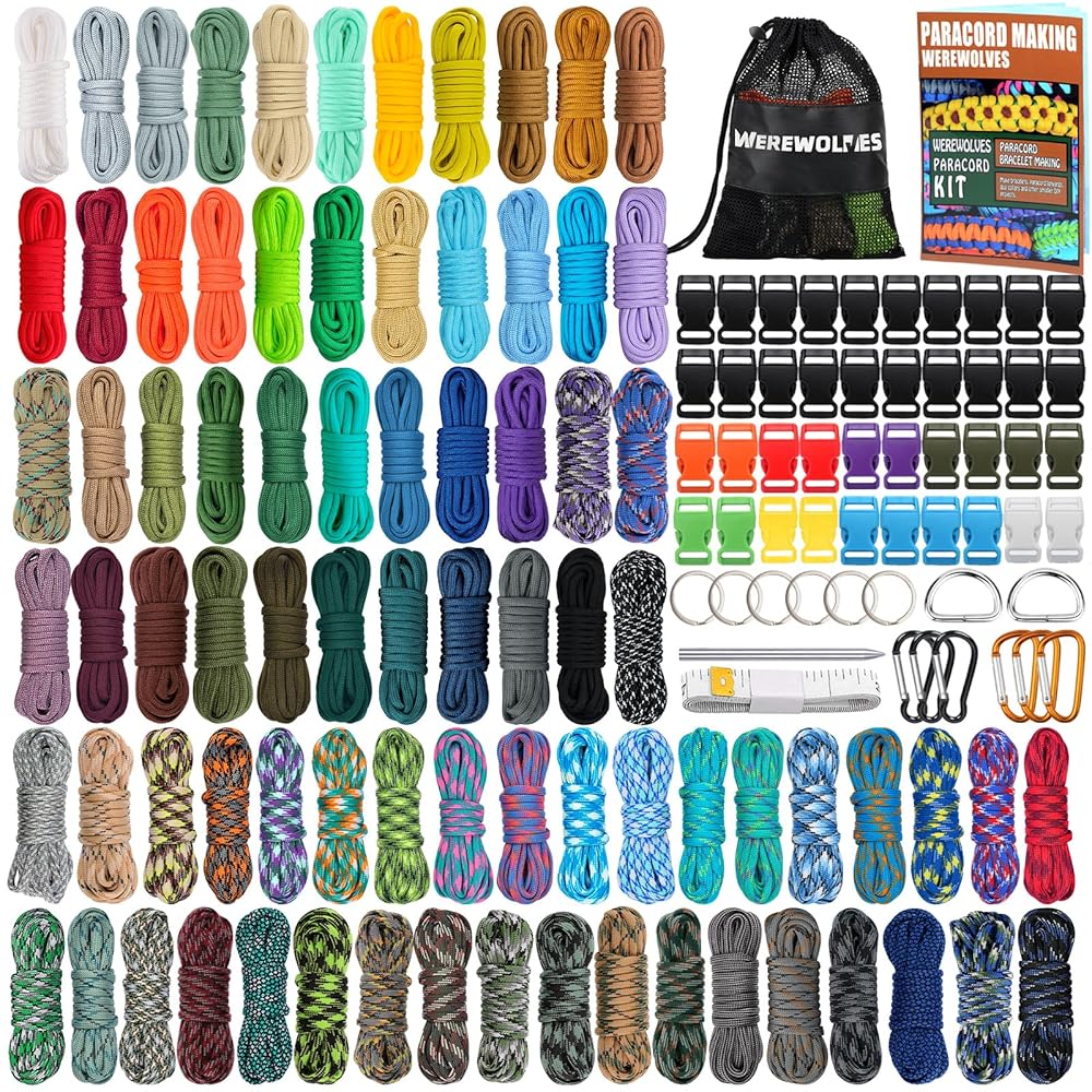 WEREWOLVES Paracord 550 Combo Crafting Kits with Instruction- 80 Colors 10ft Multifunction Paracord Ropes and Complete Accessories for Making Paracord Bracelets, Lanyards, Dog Colla (Forest)