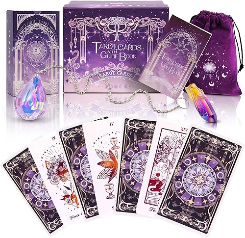 Miniatura 7 de 78 cartas de tarot con libro guía – Juego de regalo de baraja de tarot con tela de tarot, piedras de chakra y bolsa de tarot, cartas de tarot