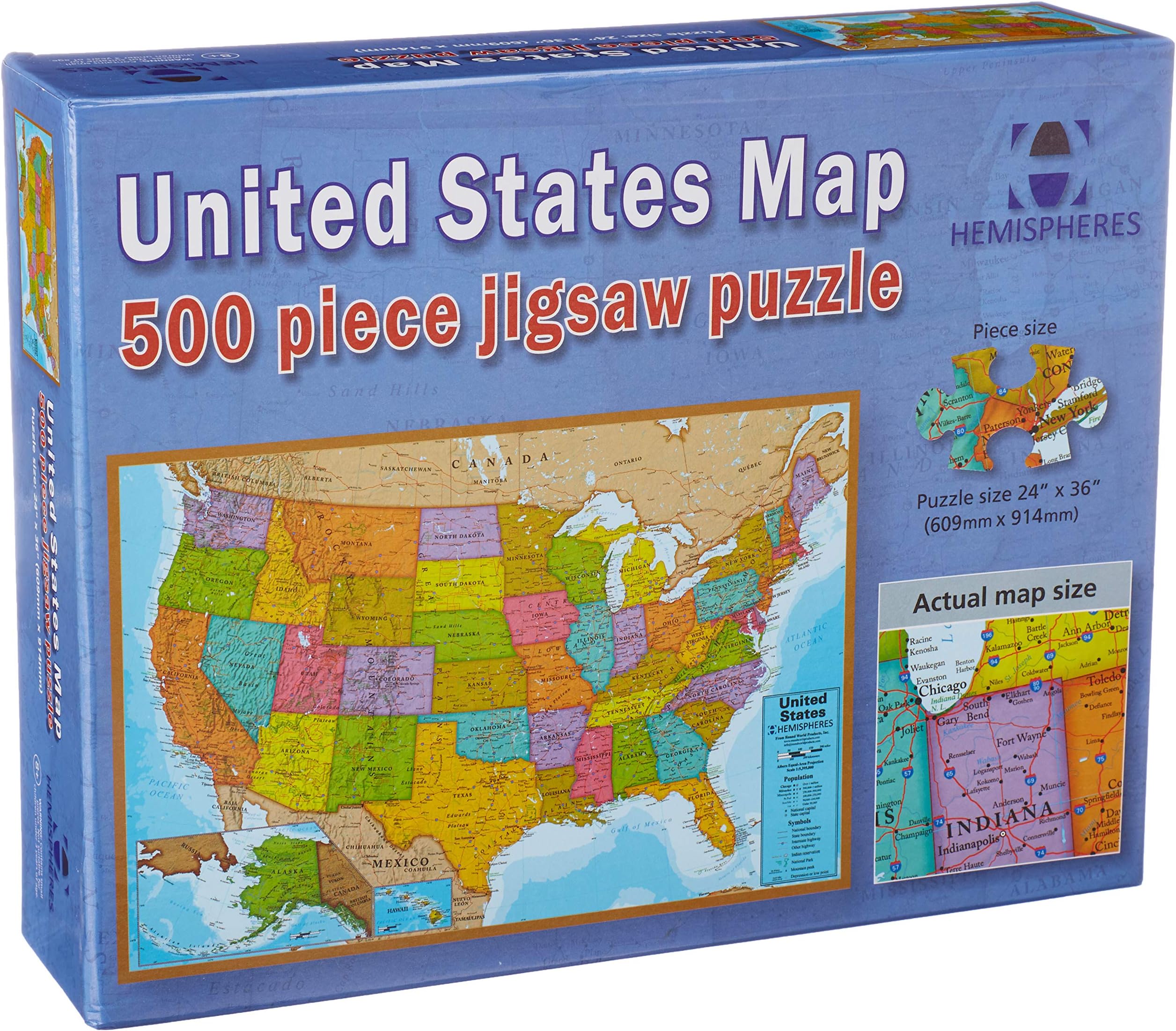 Waypoint Geographic USA Map 500-Piece Jigsaw Puzzle, Puzzles for Kids, Jigsaw Puzzles for Endless Fun, Educational Puzzles for Personalized Gifts, 24″ x 36”
