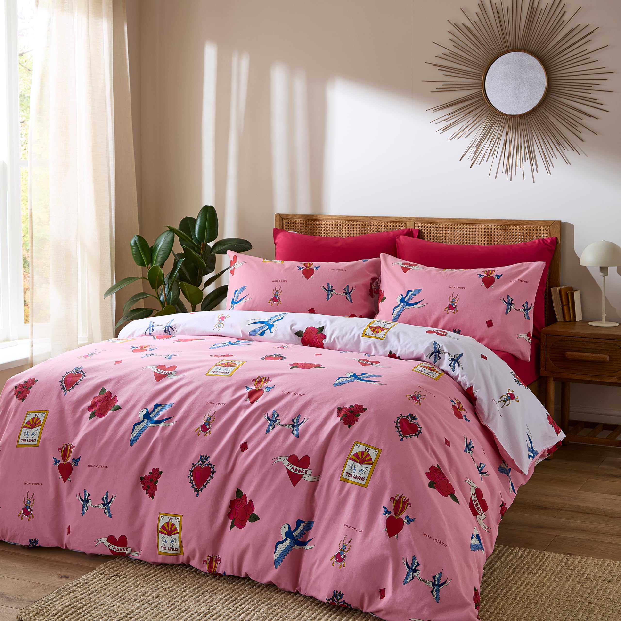 Their Nibs Mon Coeur Cotton Reversible King Duvet Cover Set with Pillowcases Pink