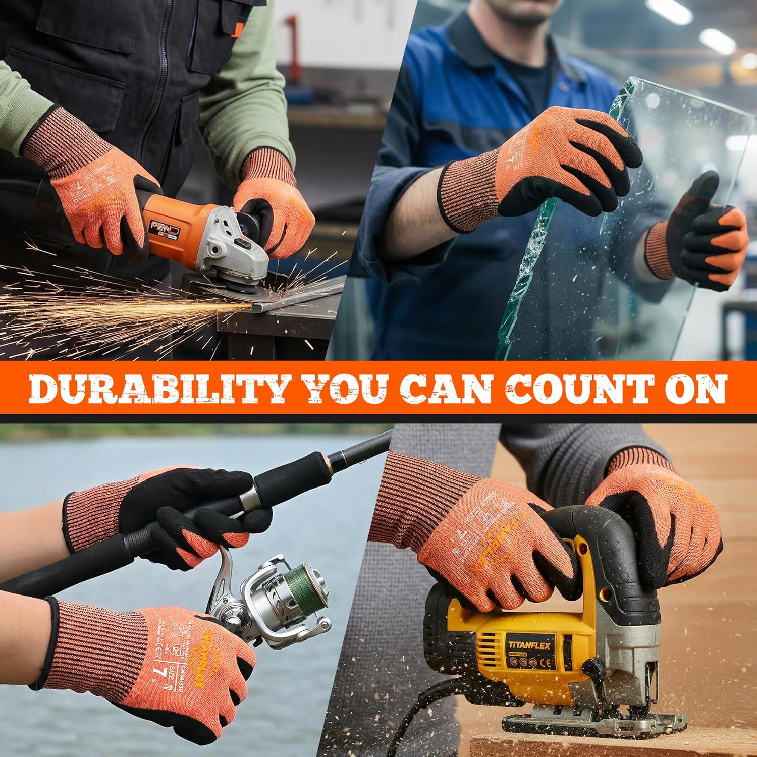 TitanFlex Cut Resistant Gloves ANSI A5, Work Gloves with Sandy Nitrile Grip,Orange