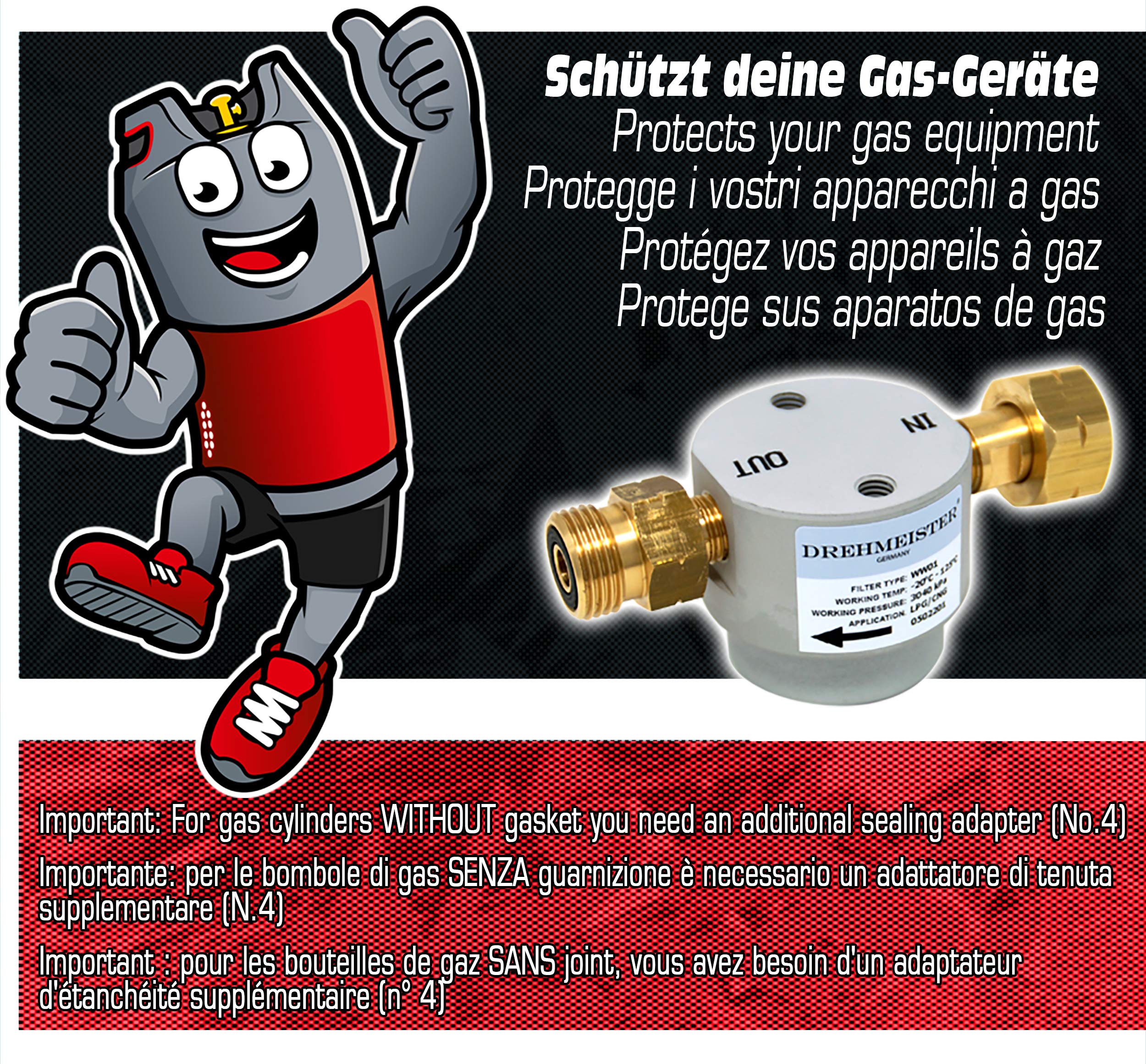 Filtro Gas Intelligente Drehmeister Per Bombole W21,8x1/14 LH - Per GPL, Propano, Butano - Foto 3