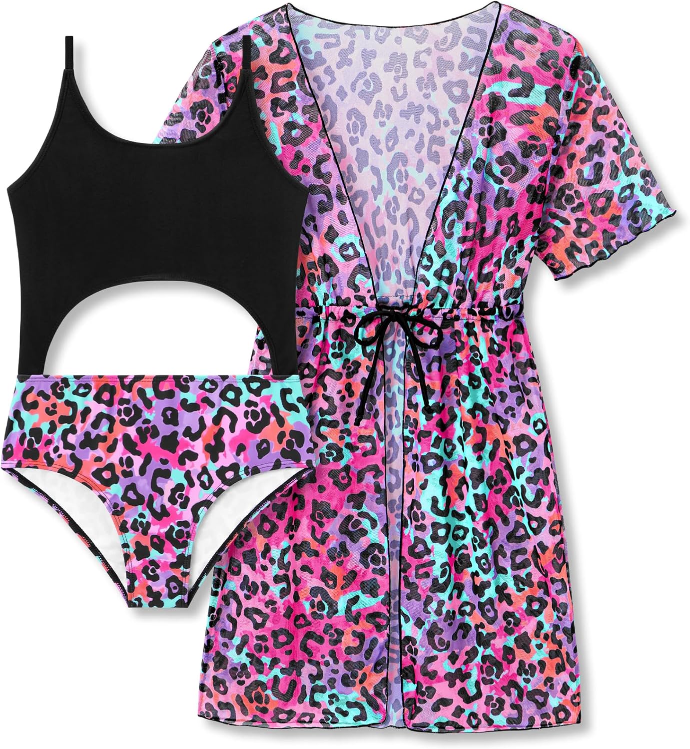 Girls Swimsuit, Mesh Sun-Safe Cover Up Bathing Suit with Spaghetti Strap Cutout Swimwear 2 Piece Set Size 6X-16