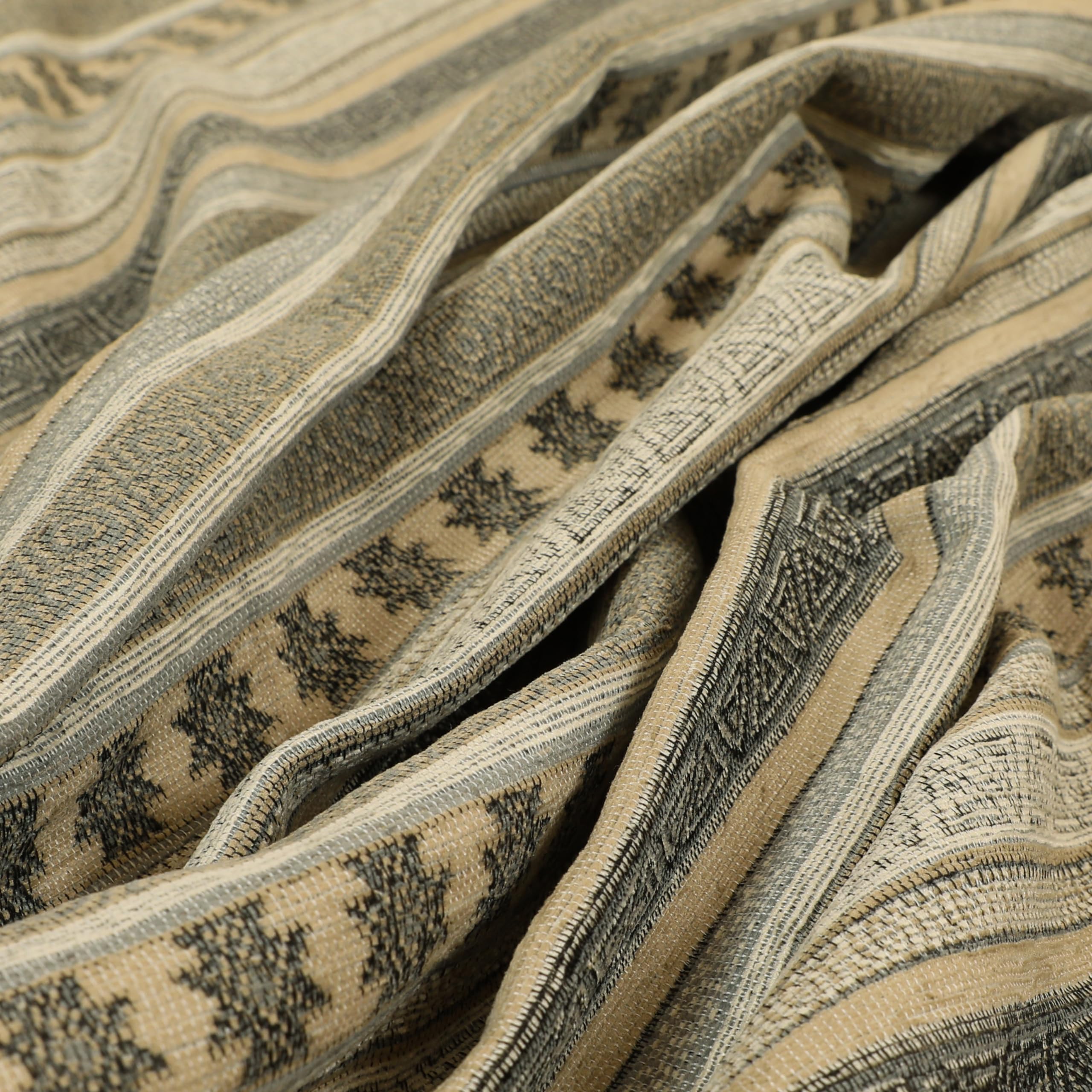 Redbrick Mill Fabrics Flame Retardant Striped Tribal Inspired Chenille Upholstry Upholstery Fabric by The Metre in Grey Beige (Per Metre)