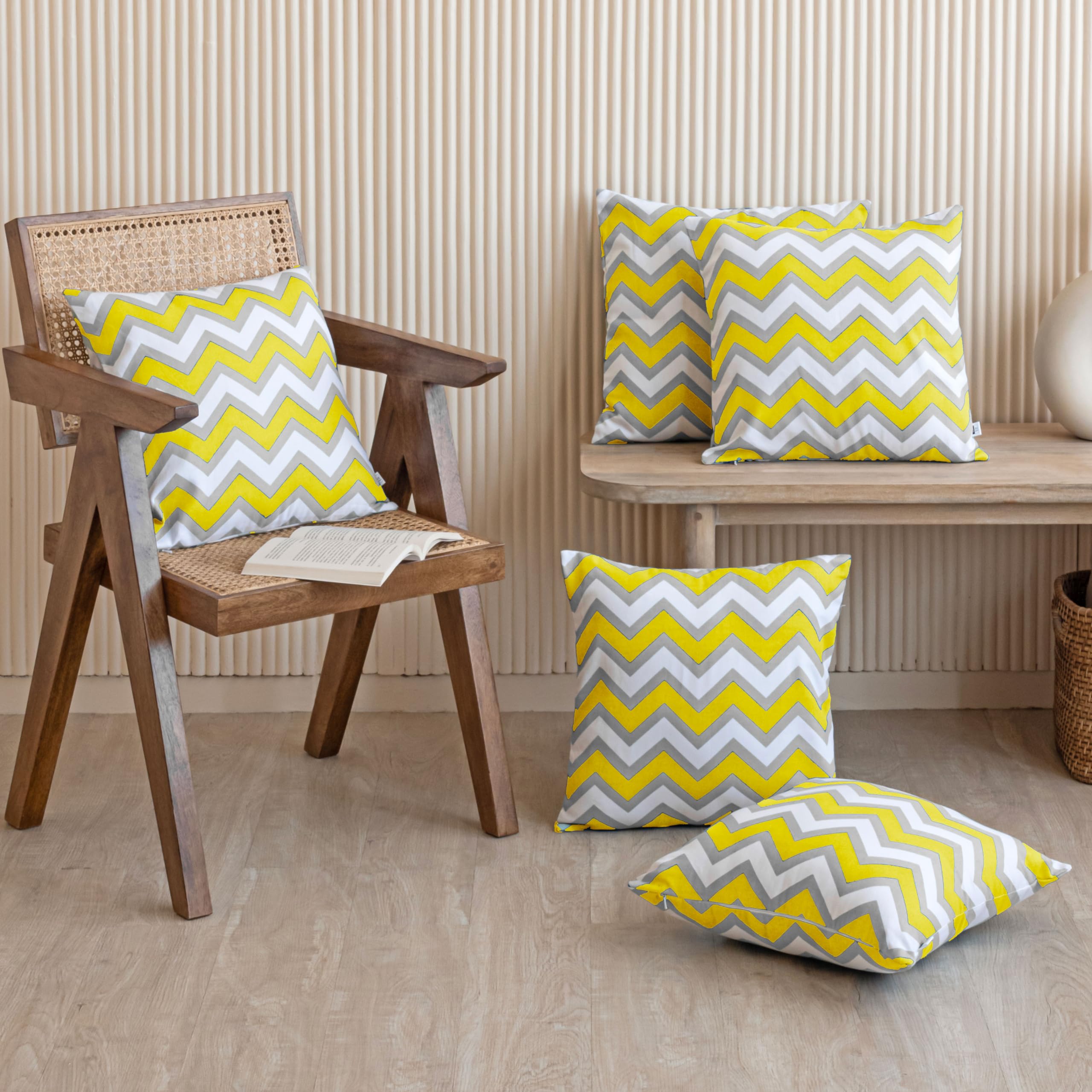 HOMEMONDE Cotton Set Of 5 Cushion Covers Sofa Throw Pillowcase Soft Pillow Cover Home Décor Cushion Case (Yellow Chevron, 20 X 20 Inches), 120 TC (B09PHKFFPN) Amazon Price History, Amazon Price Tracker