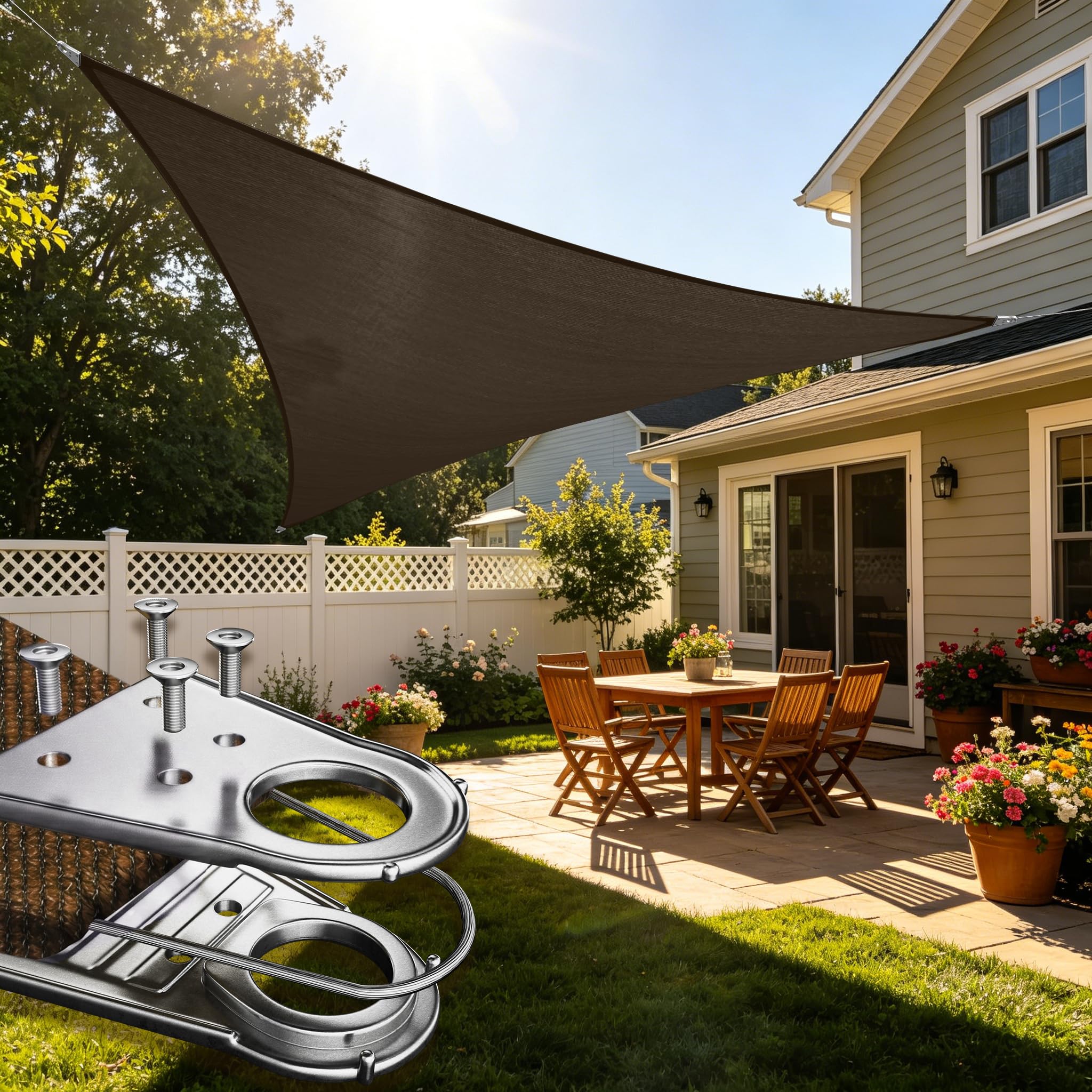 ShadeMart 30' x 30' x 30' Brown Sun Shade Heavy Duty Triangle Shade Sail, Custom Size Super Ring Canopy Awning Shades for Patio Carport Yard UV