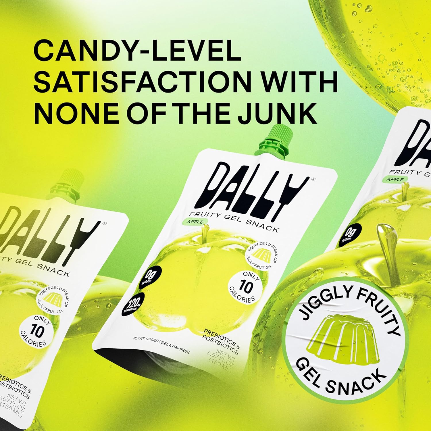 Dally Apple Drinkable Konjac Jelly 10 Pouches | Healthy 10-Calorie, Keto, Gluten Free, Sugar Free Korean Fruit Snack | Prebiotics & Postbiotics for Skin, Immune & Weight Management