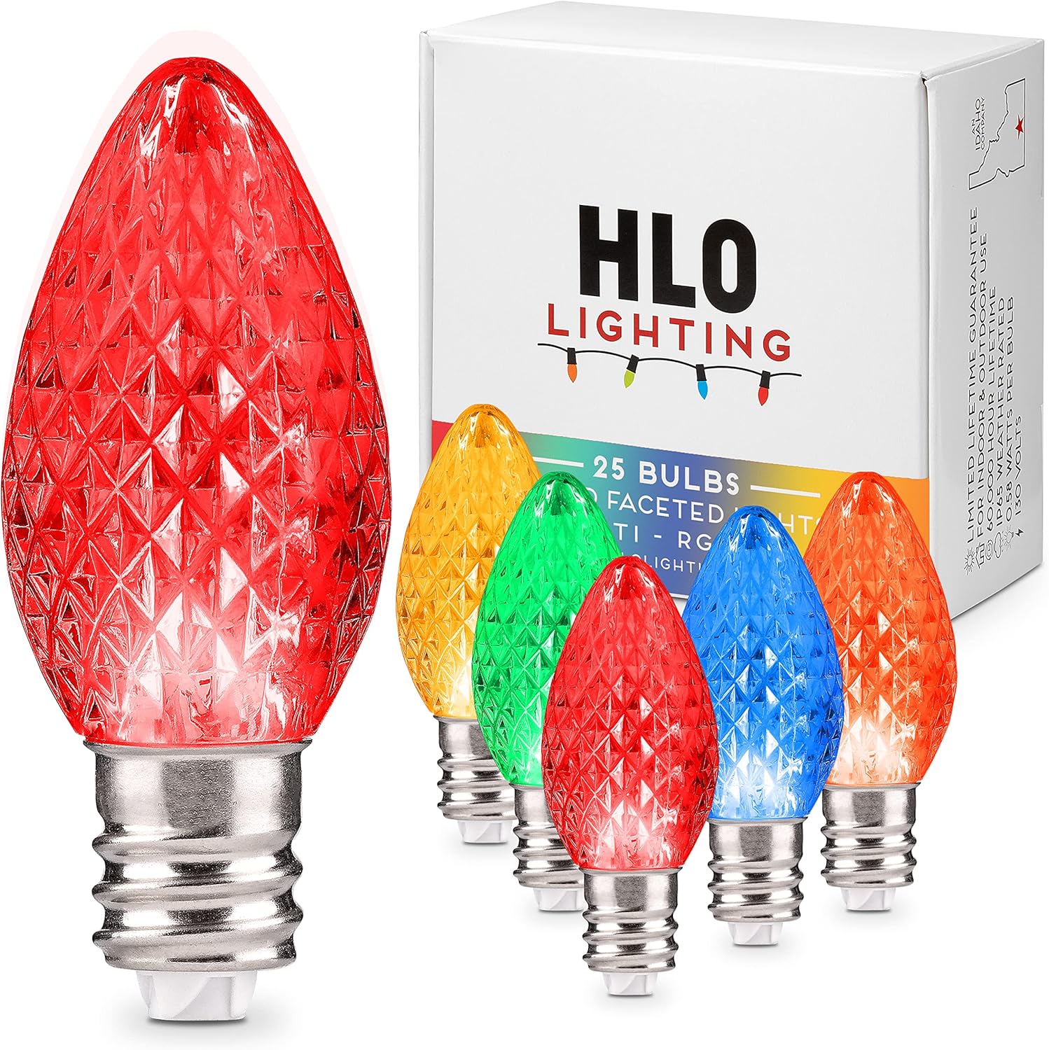 Holiday Lighting Outlet Faceted C7 Christmas Lights | Green LED Light Bulbs Holiday Decoration | Warm Christmas Decor for Indoor & Outdoor Use | 2 SMD LEDs in Each Light Bulb | Set of 500