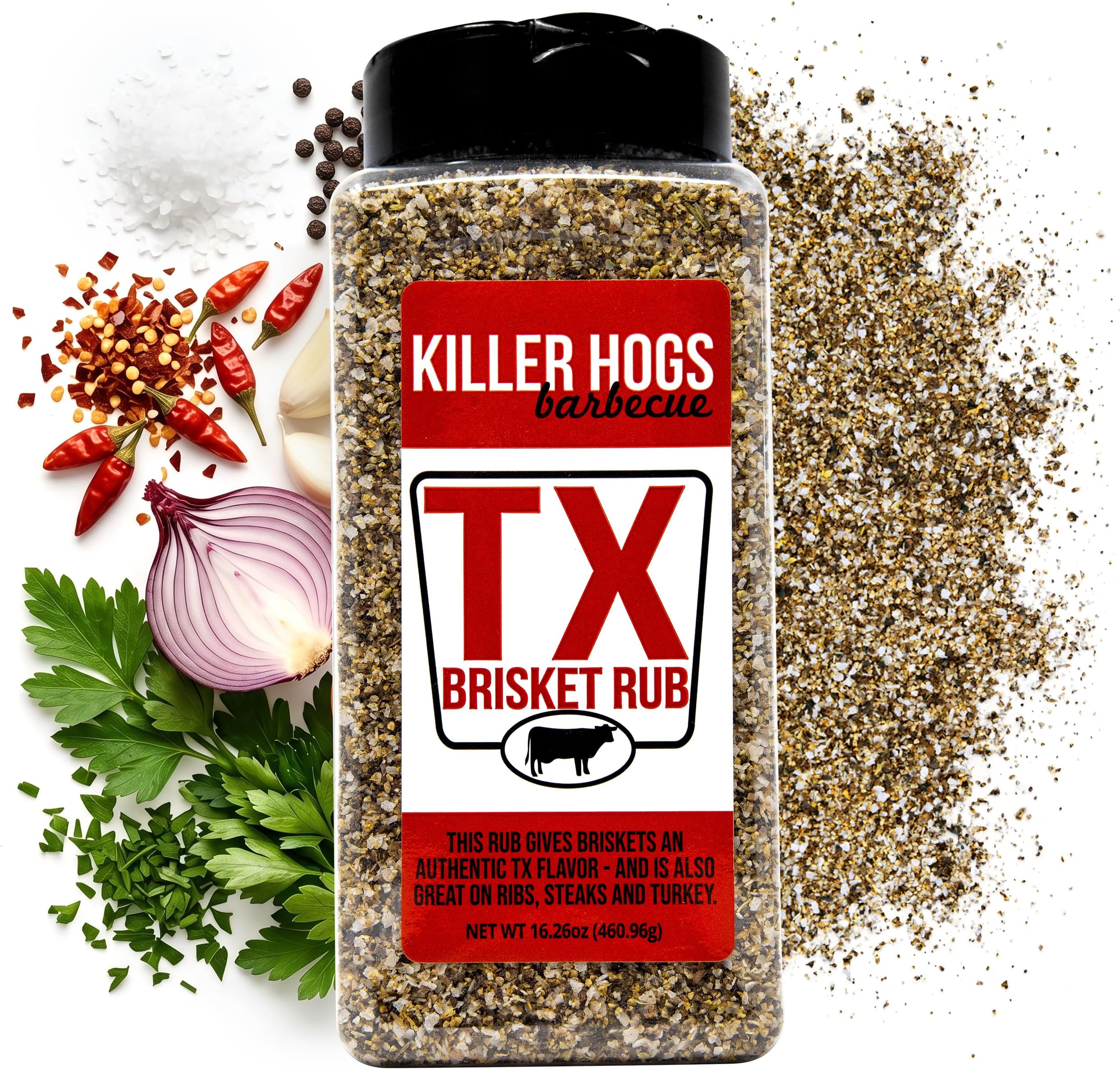Killer Hogs BBQ TX Brisket Dry Rub, Championship Texas Barbecue Seasoning Blend for Smoking and Grilling, Use on Beef, Ribs, Steaks, or Turkey, 16.3 oz Shaker